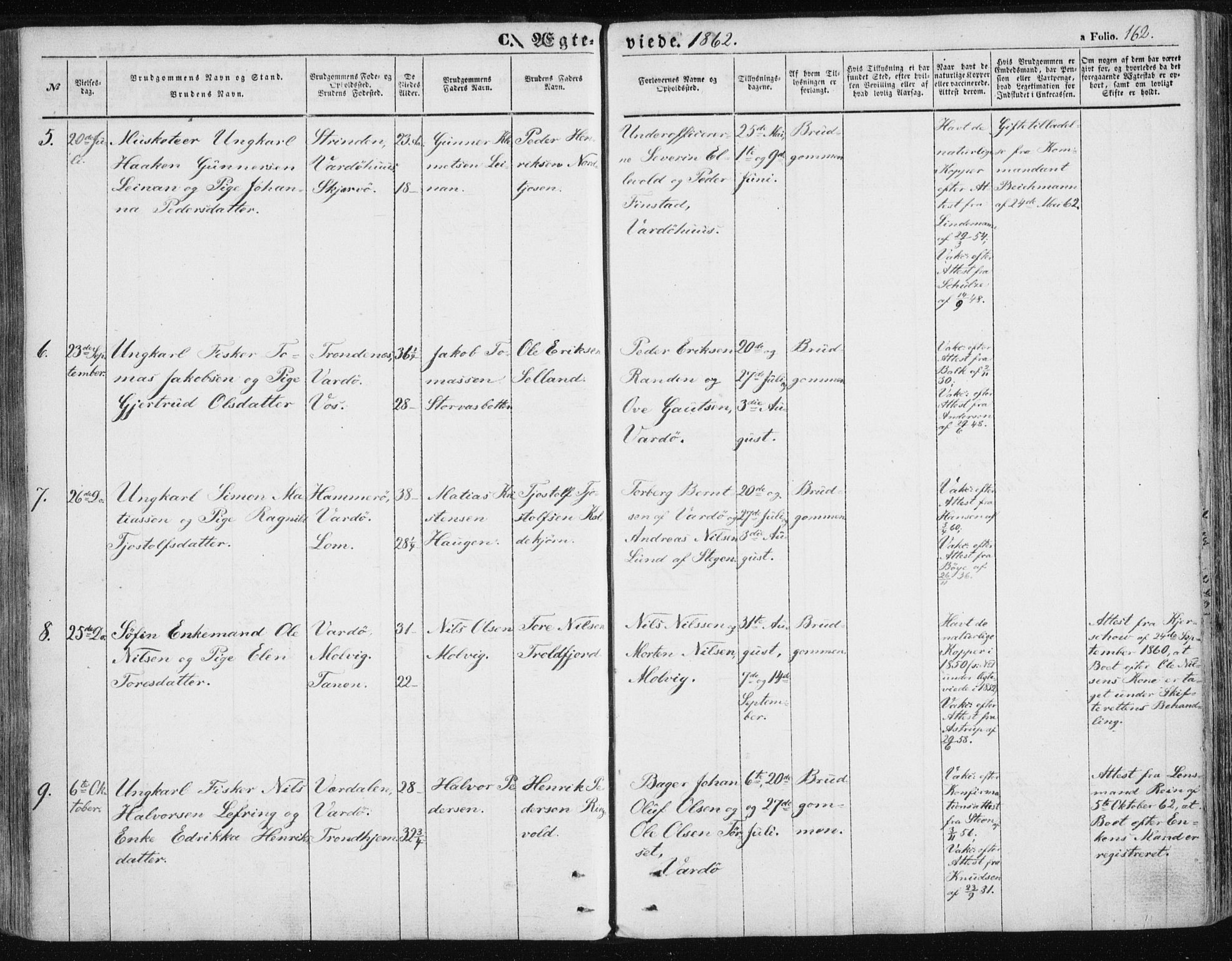 Vardø sokneprestkontor, SATØ/S-1332/H/Ha/L0004kirke: Parish register (official) no. 4, 1862-1871, p. 162