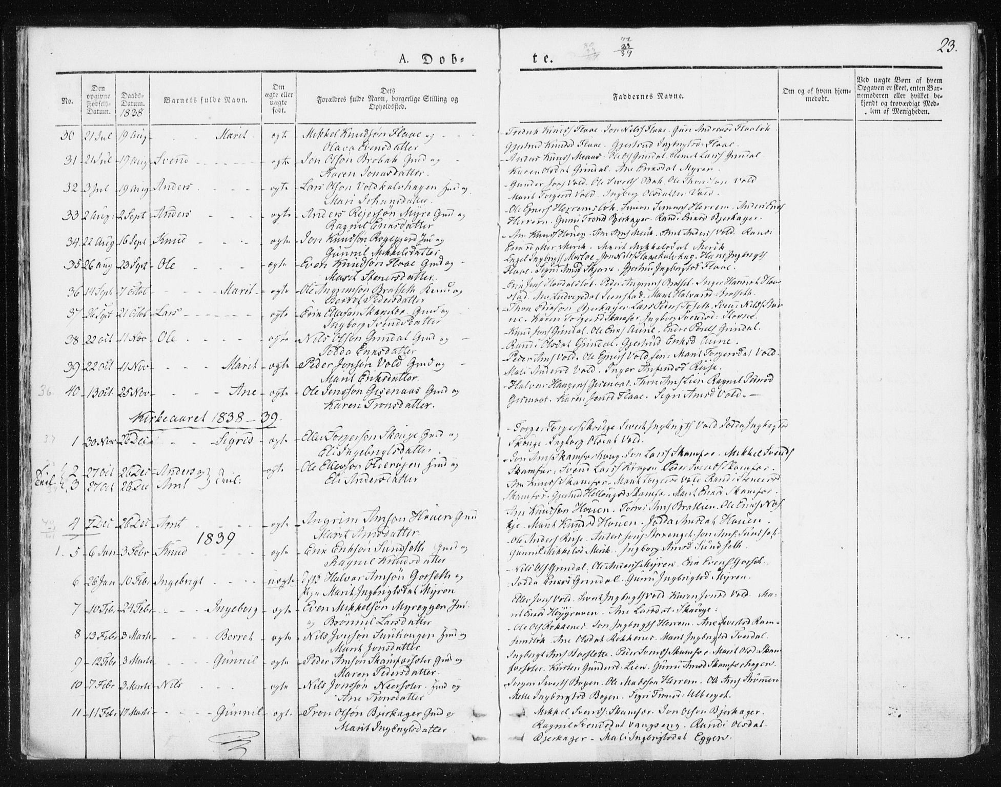 Ministerialprotokoller, klokkerbøker og fødselsregistre - Sør-Trøndelag, SAT/A-1456/674/L0869: Parish register (official) no. 674A01, 1829-1860, p. 23