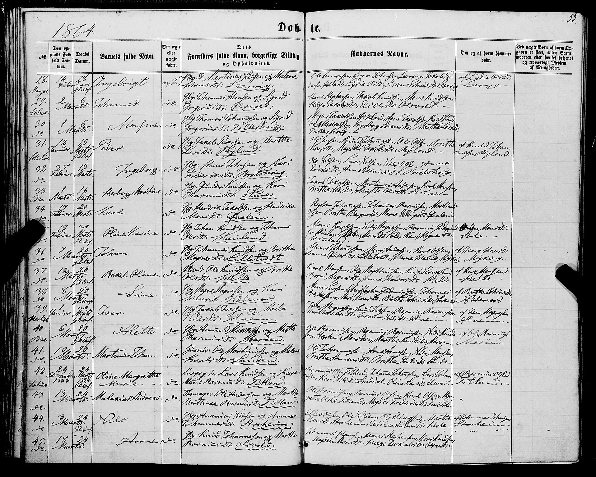 Manger sokneprestembete, SAB/A-76801/H/Haa: Parish register (official) no. A 7, 1860-1870, p. 55