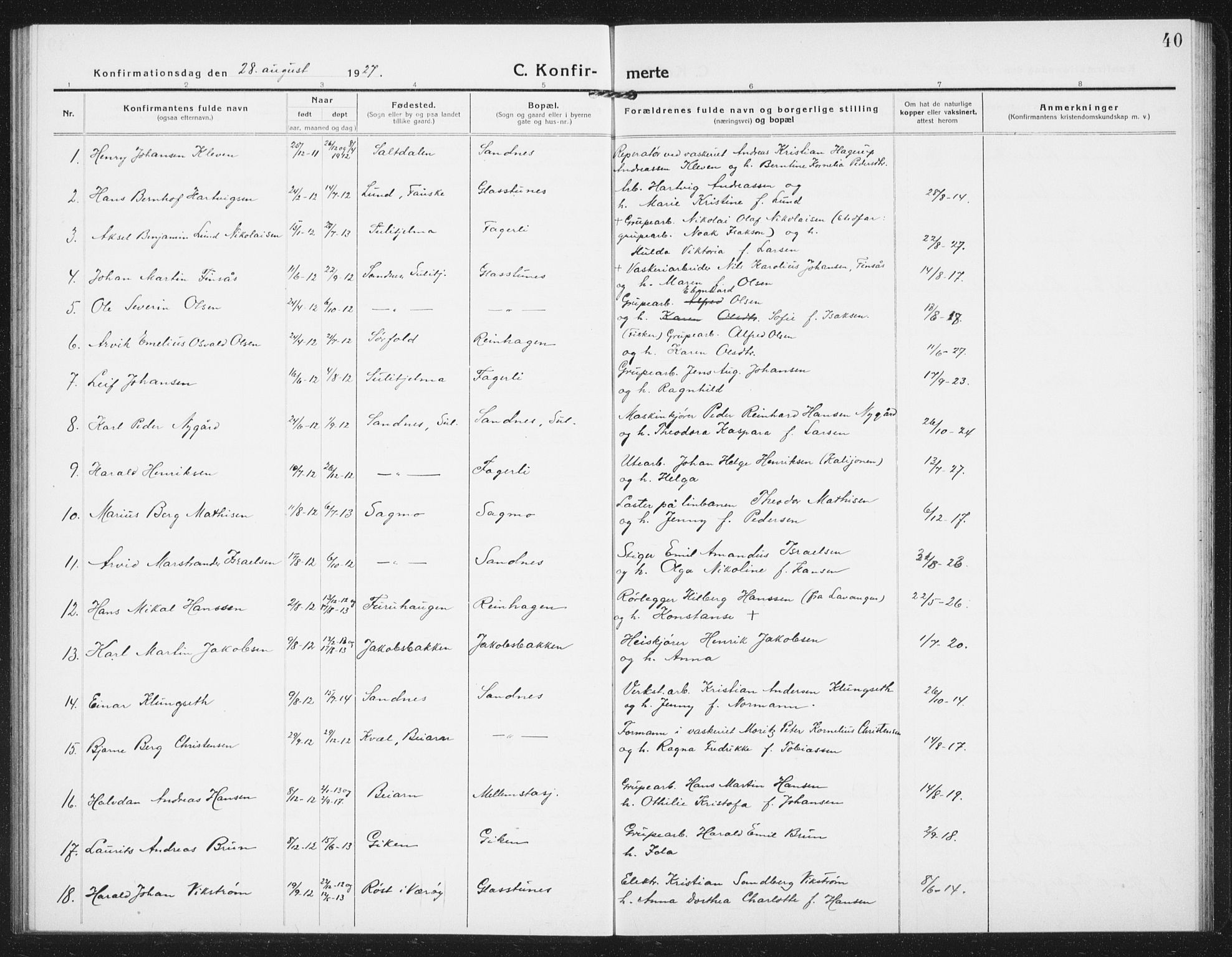 Ministerialprotokoller, klokkerbøker og fødselsregistre - Nordland, SAT/A-1459/850/L0717: Parish register (copy) no. 850C01, 1915-1941, p. 40