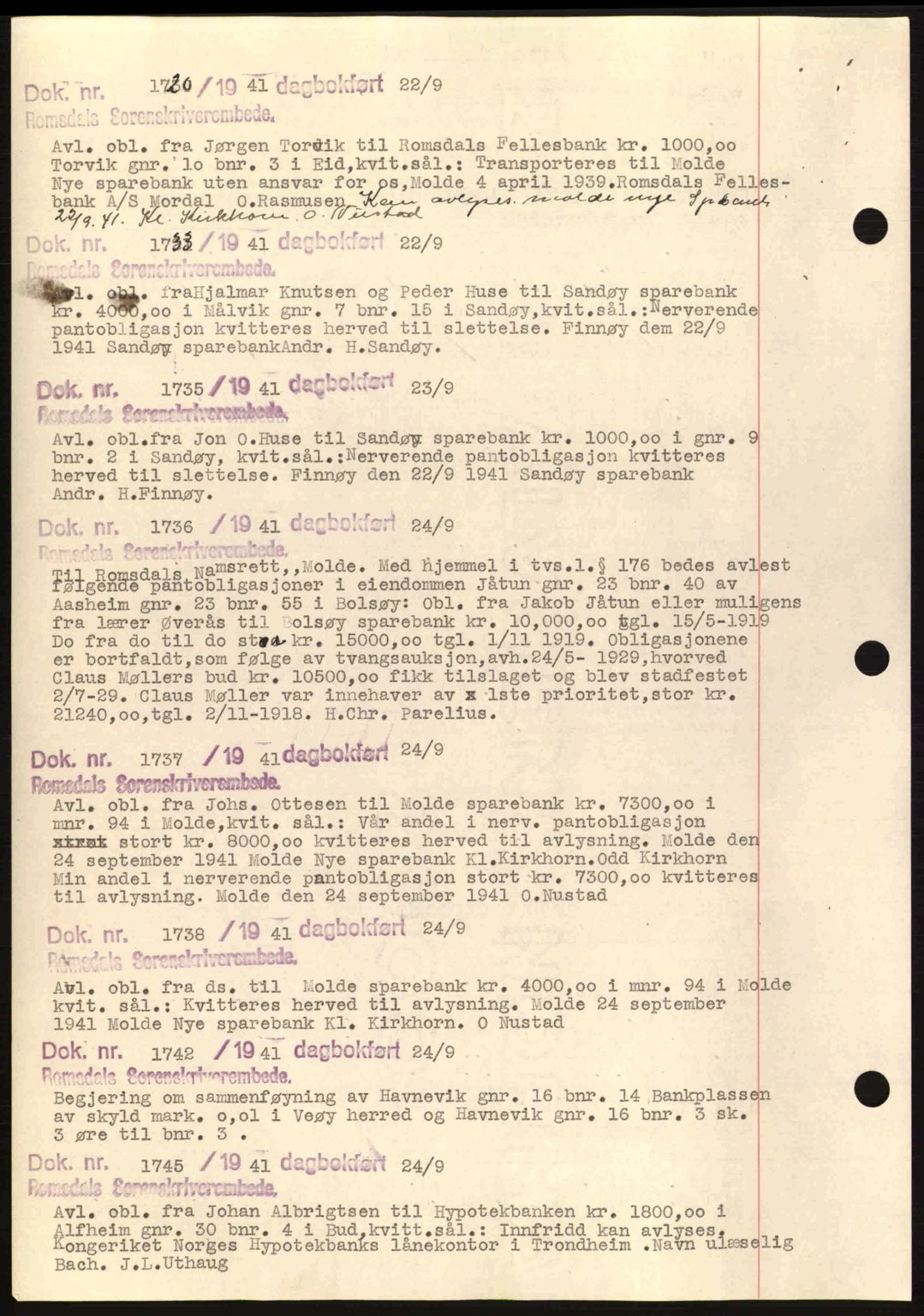 Romsdal sorenskriveri, AV/SAT-A-4149/1/2/2C: Mortgage book no. C1a, 1936-1945, Diary no: : 1730/1941