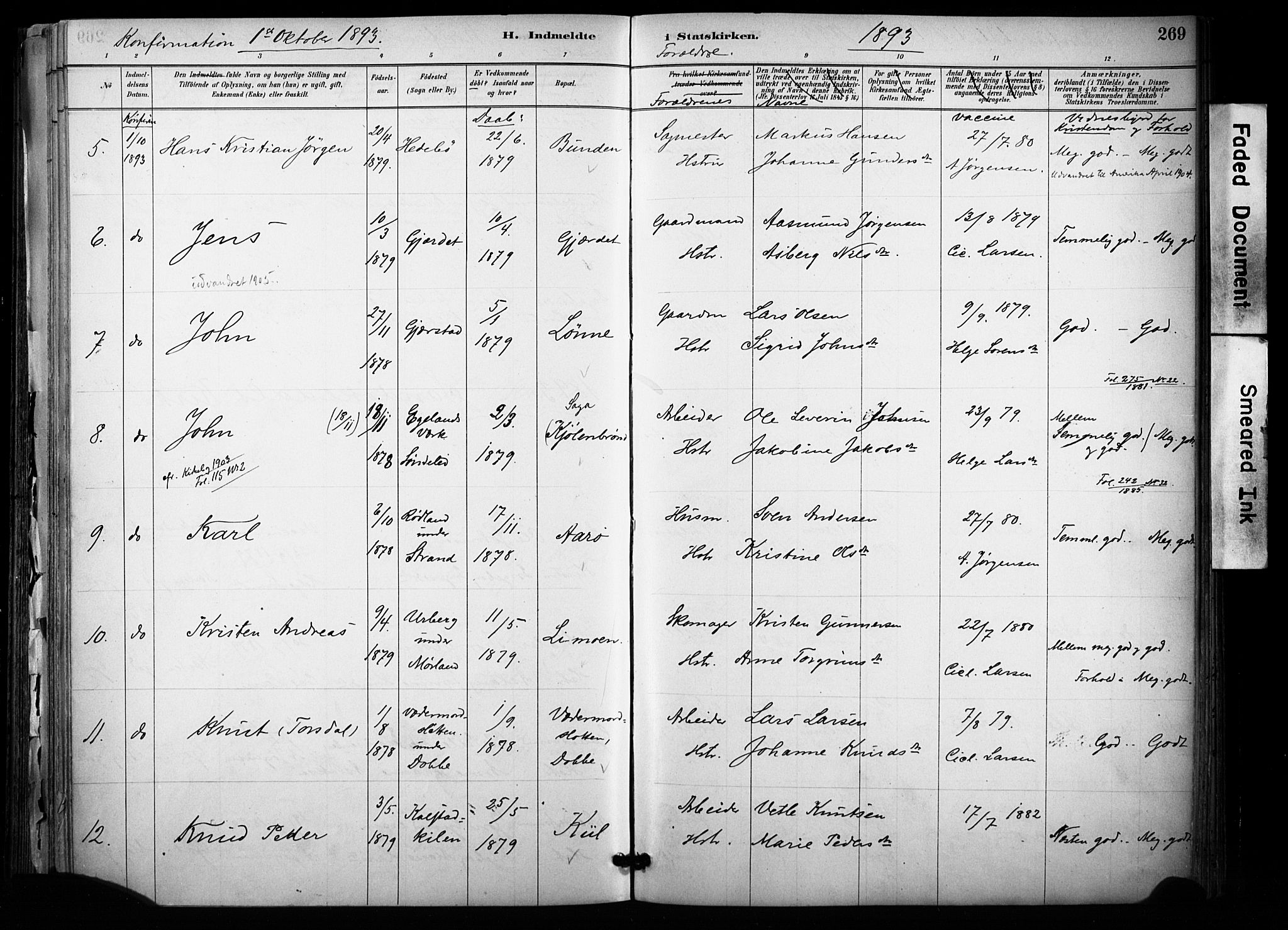 Sannidal kirkebøker, SAKO/A-296/F/Fa/L0015: Parish register (official) no. 15, 1884-1899, p. 269