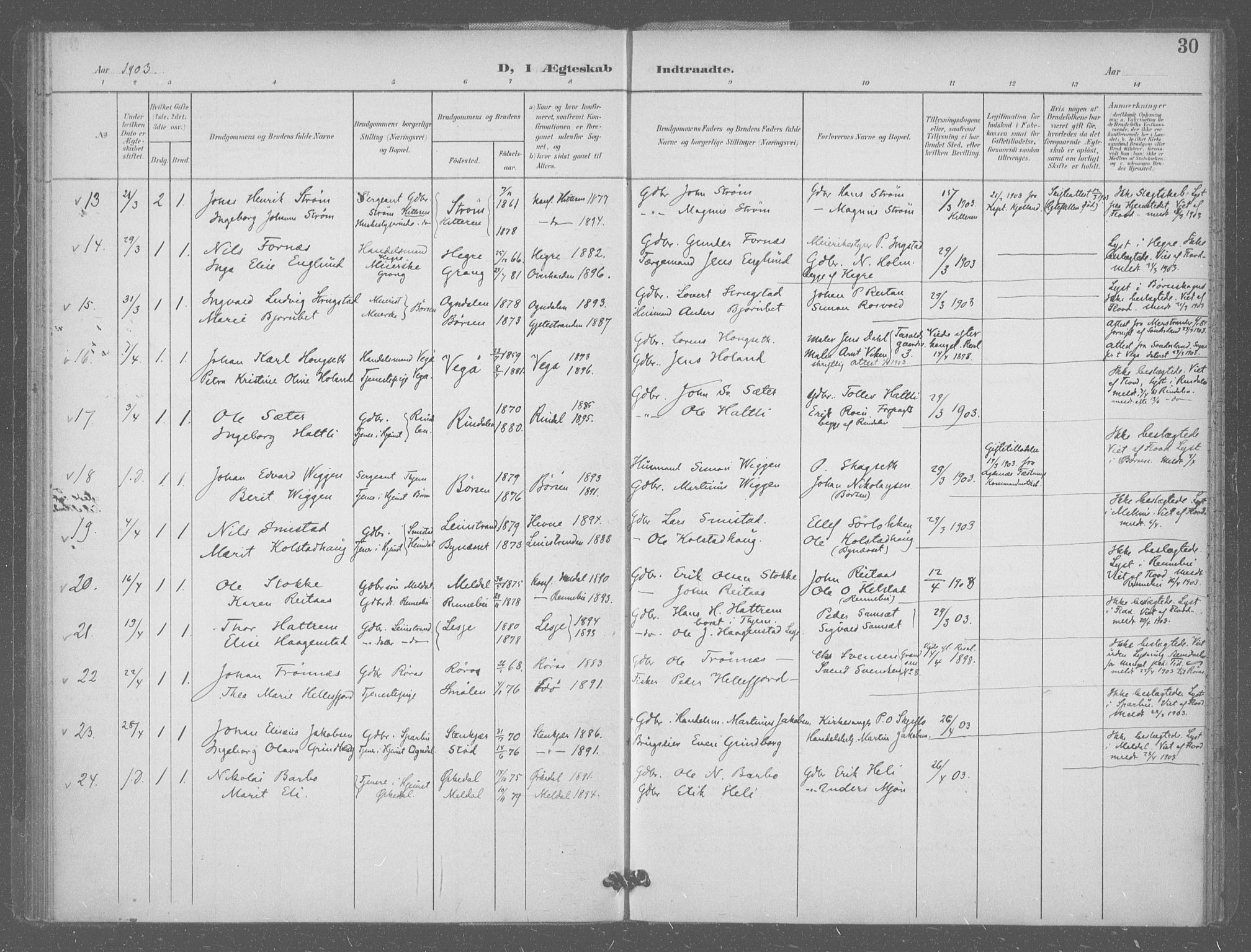 Ministerialprotokoller, klokkerbøker og fødselsregistre - Sør-Trøndelag, SAT/A-1456/601/L0077: Curate's parish register no. 601B10, 1900-1907, p. 30