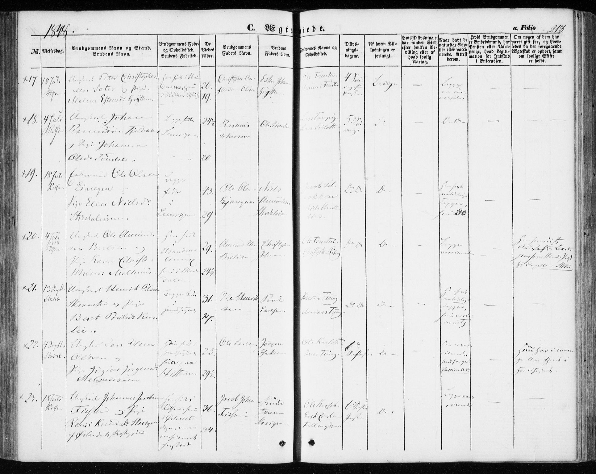 Ministerialprotokoller, klokkerbøker og fødselsregistre - Sør-Trøndelag, AV/SAT-A-1456/646/L0611: Parish register (official) no. 646A09, 1848-1857, p. 213