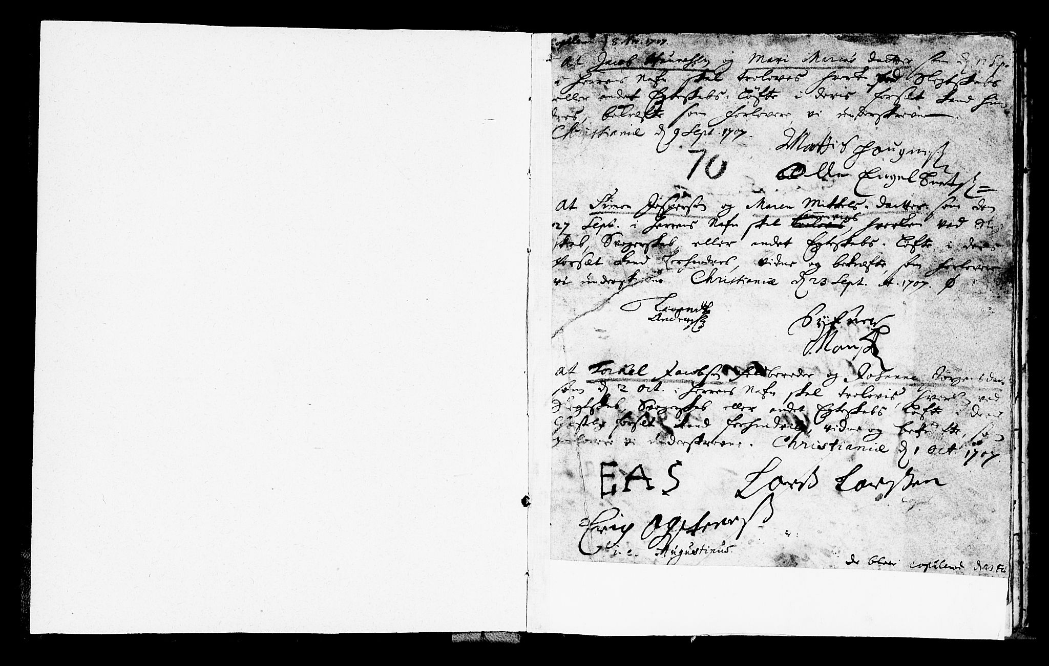 Oslo domkirke Kirkebøker, AV/SAO-A-10752/L/La/L0001: Best man's statements no. 1, 1707-1716