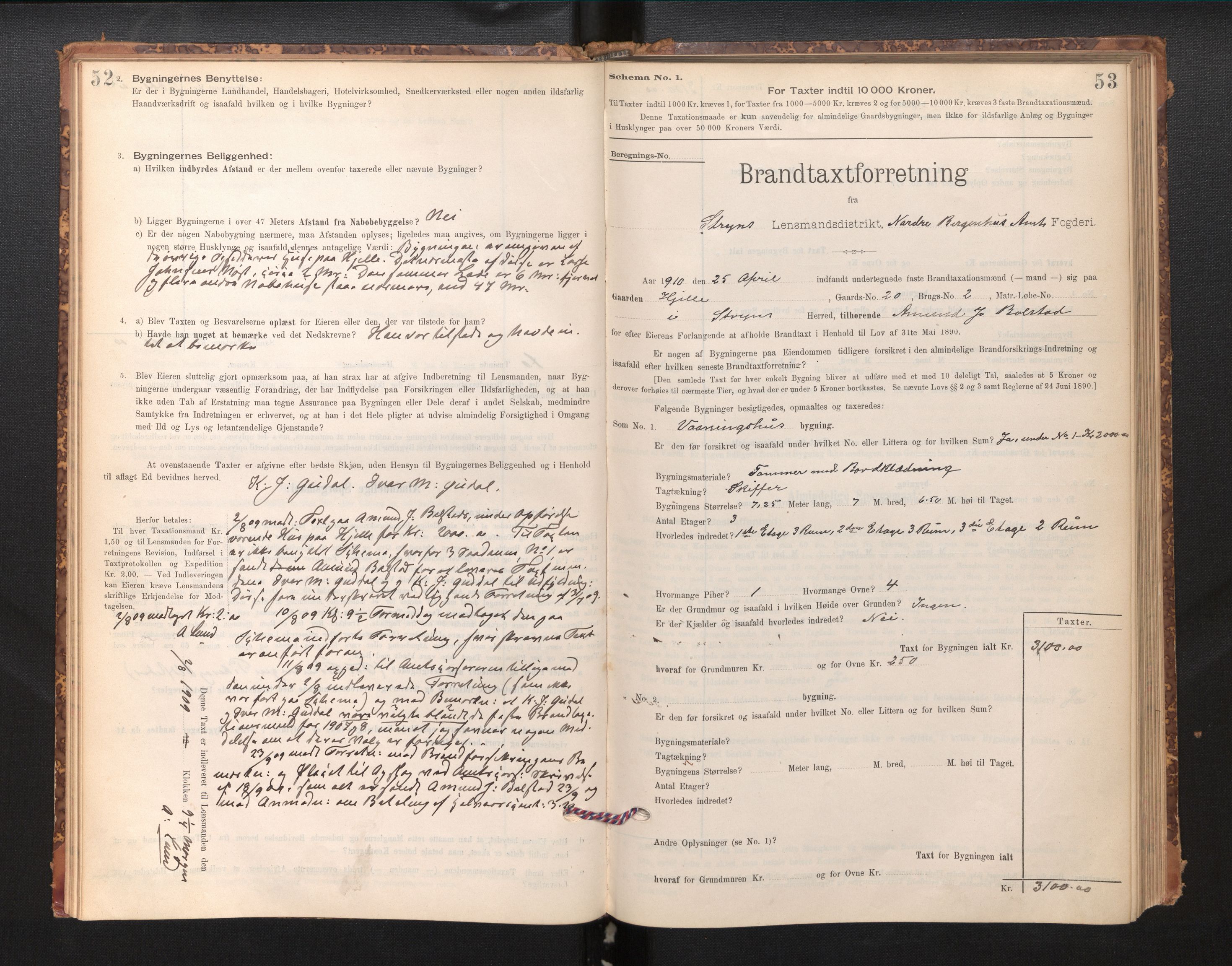 Lensmannen i Stryn og Innvik, SAB/A-30201/0012/L0002: Branntakstprotokoll, skjematakst, 1894-1942, p. 52-53