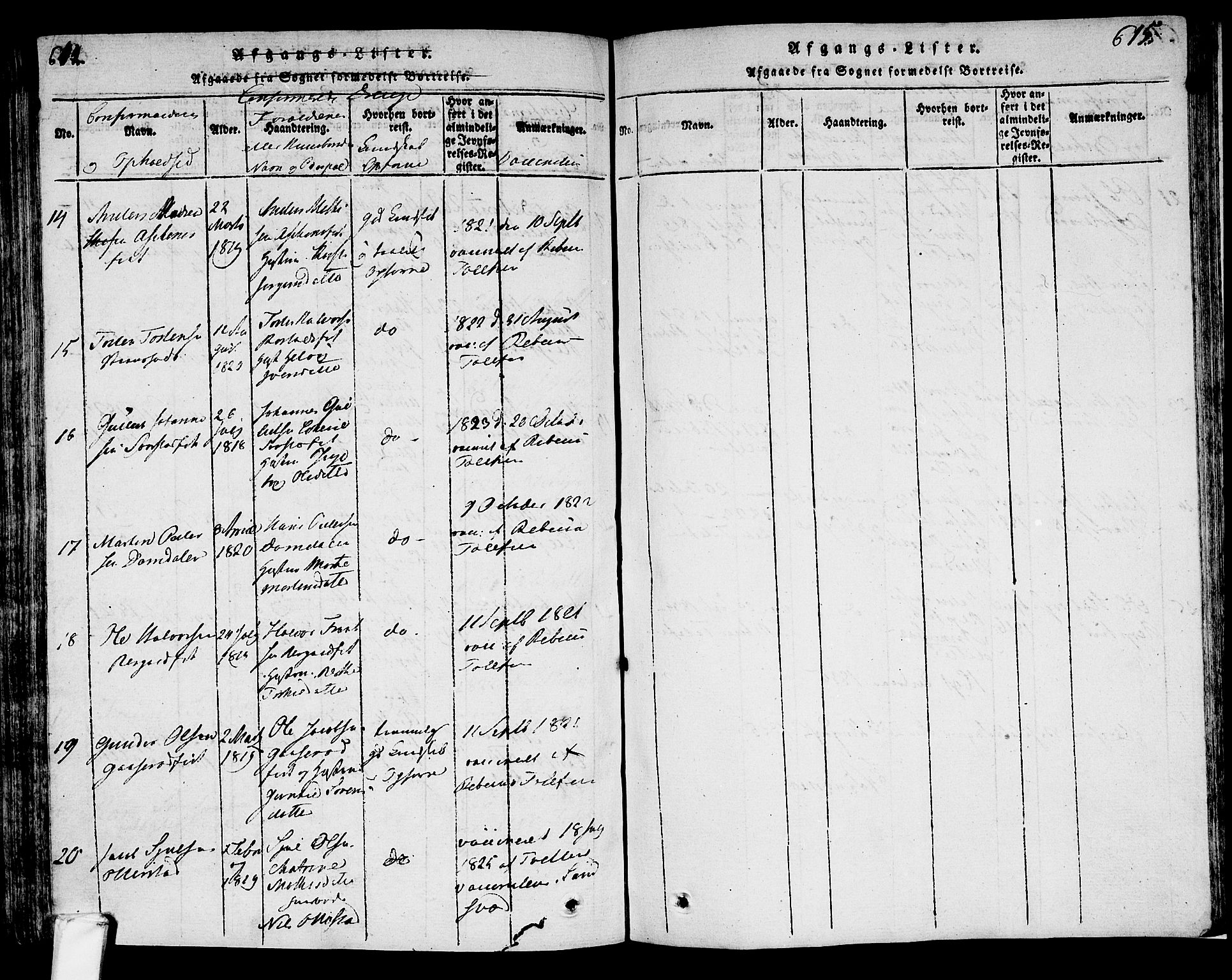 Lardal kirkebøker, AV/SAKO-A-350/F/Fa/L0005: Parish register (official) no. I 5, 1814-1835, p. 614-615