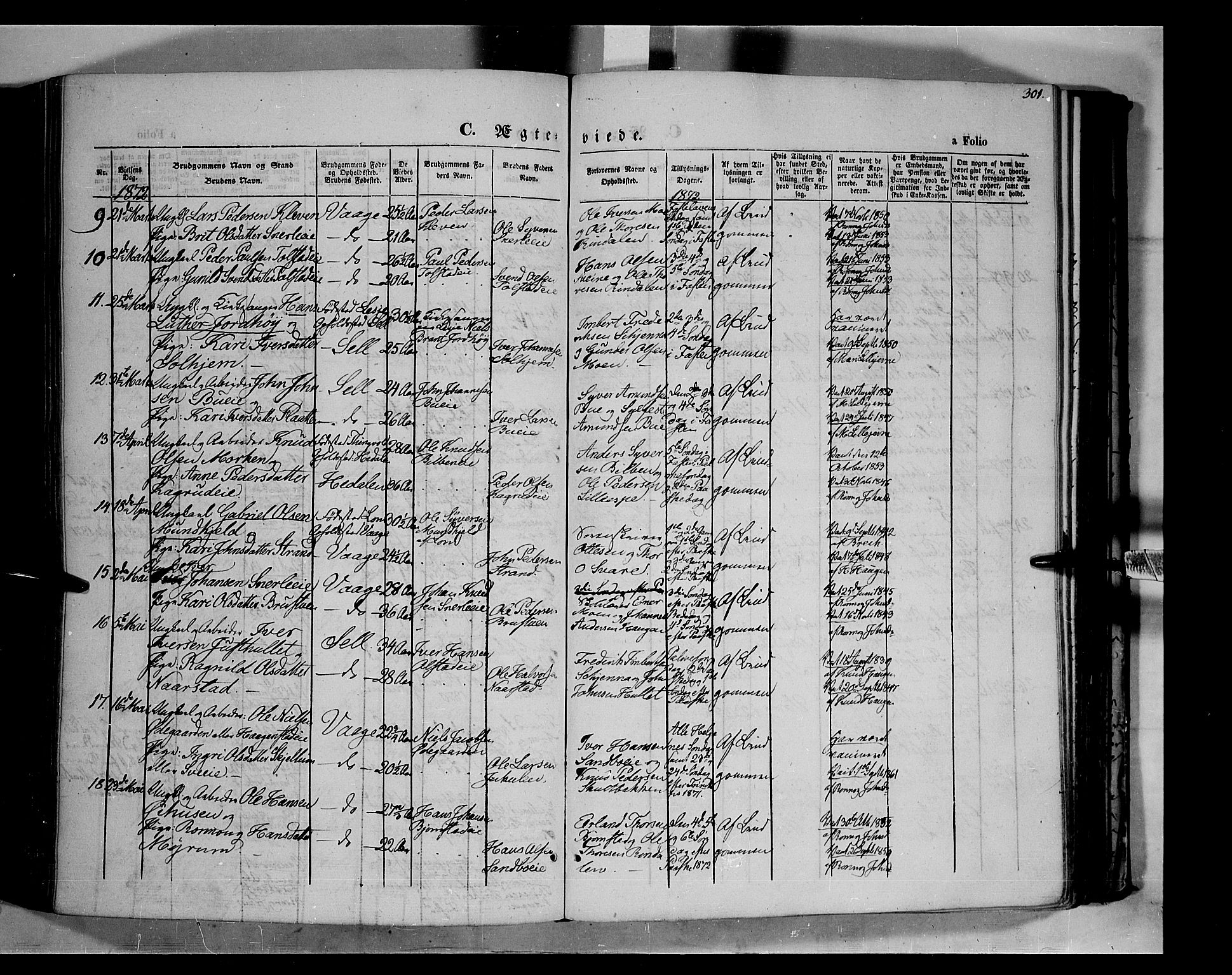 Vågå prestekontor, AV/SAH-PREST-076/H/Ha/Haa/L0006: Parish register (official) no. 6 /1, 1856-1872, p. 301