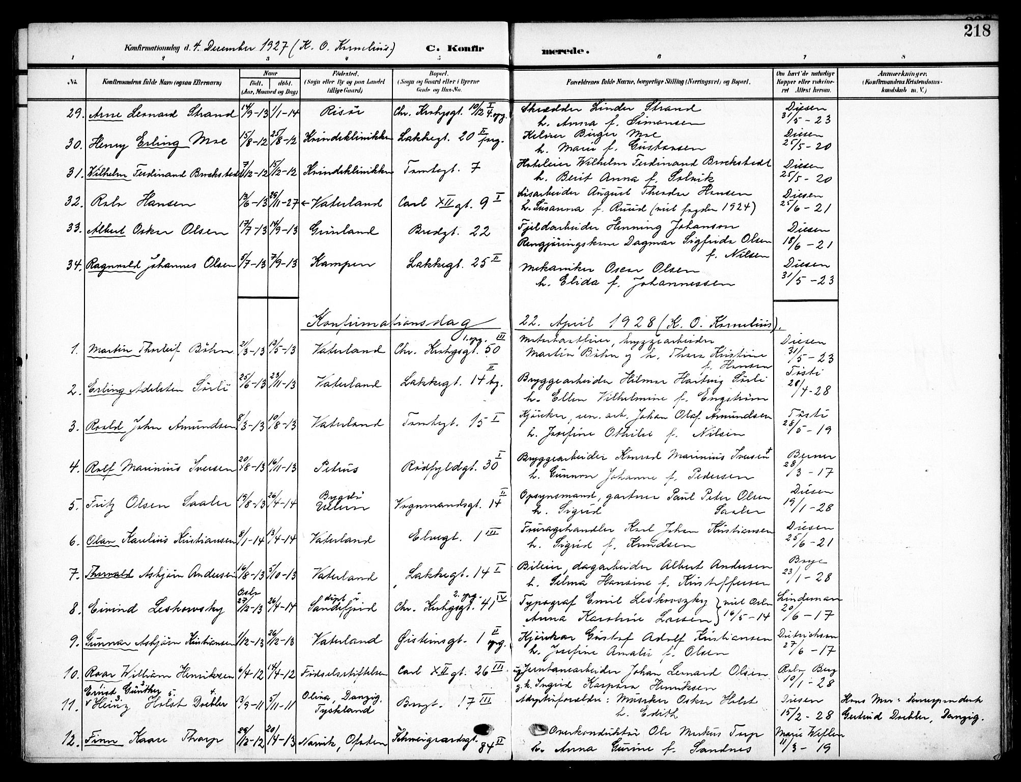 Vaterland prestekontor Kirkebøker, AV/SAO-A-10880/F/Fa/L0001: Parish register (official) no. 1, 1907-1930, p. 218