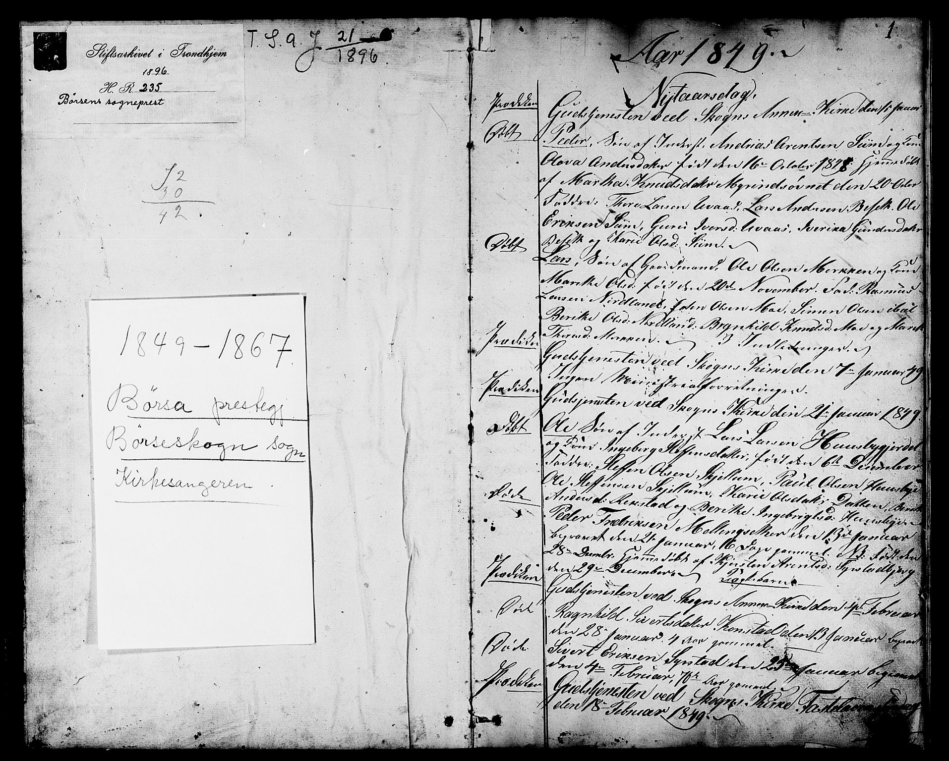 Ministerialprotokoller, klokkerbøker og fødselsregistre - Sør-Trøndelag, SAT/A-1456/667/L0797: Parish register (copy) no. 667C02, 1849-1867, p. 1