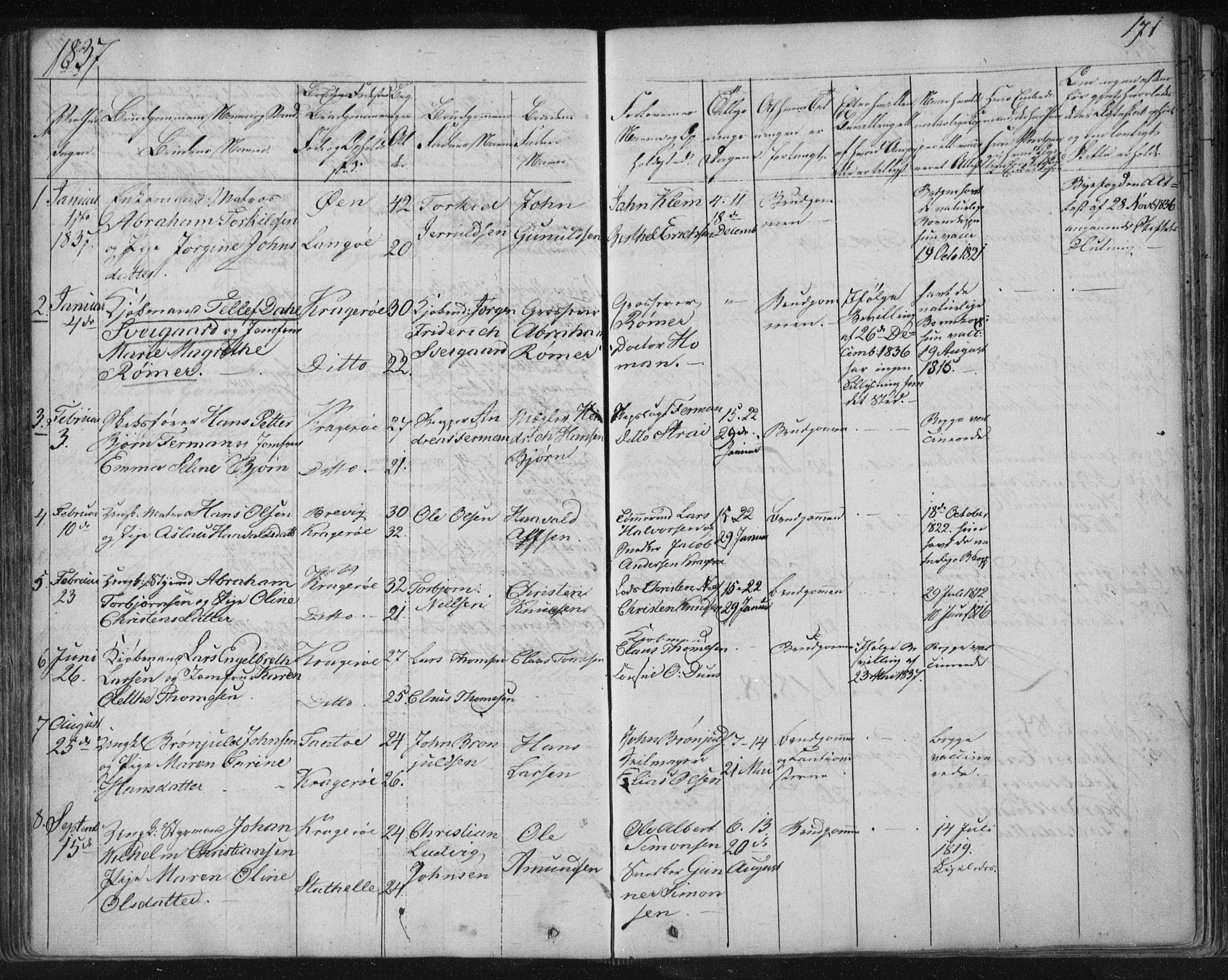 Kragerø kirkebøker, AV/SAKO-A-278/F/Fa/L0005: Parish register (official) no. 5, 1832-1847, p. 171