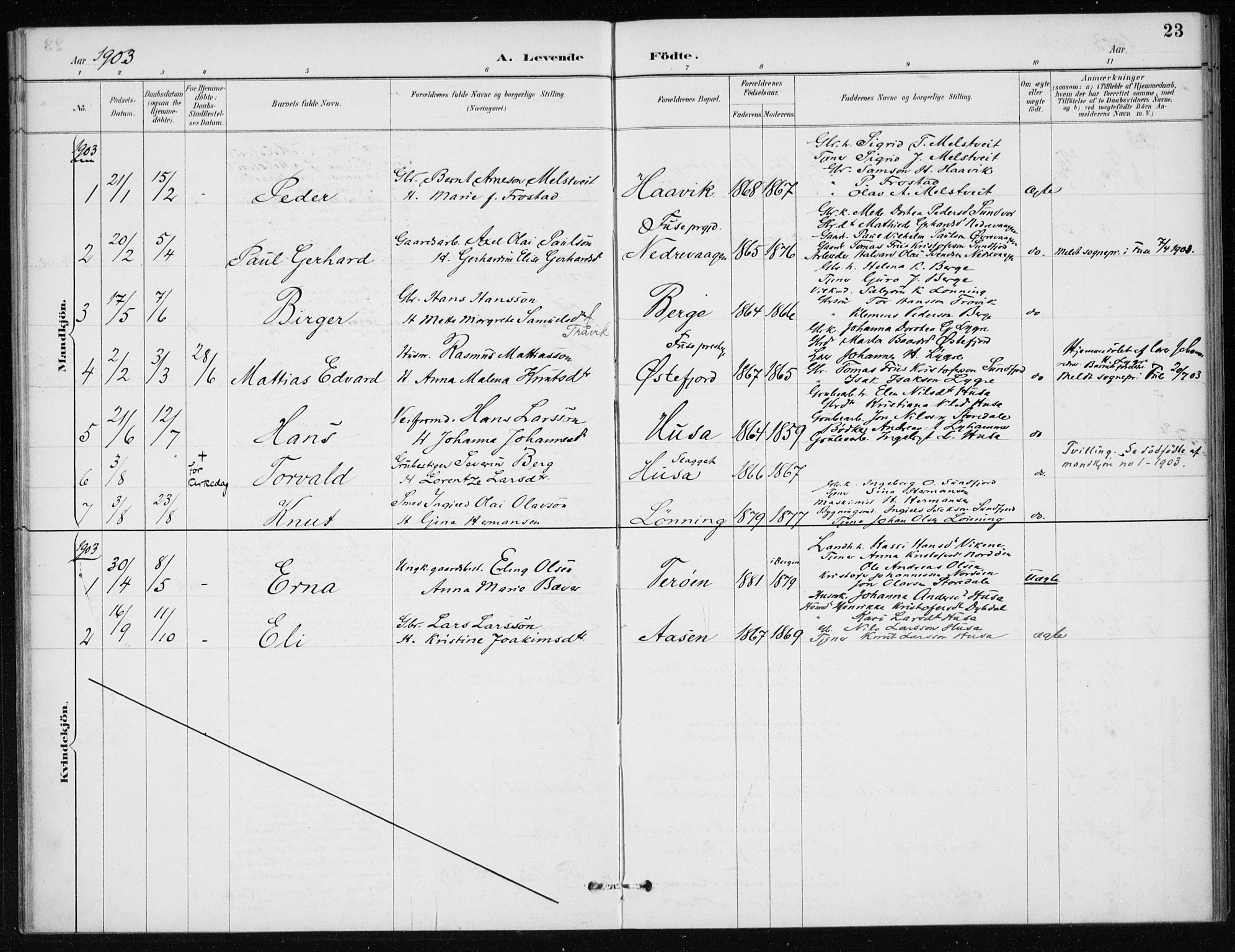 Kvinnherad sokneprestembete, SAB/A-76401/H/Haa: Parish register (official) no. E 1, 1887-1912, p. 23