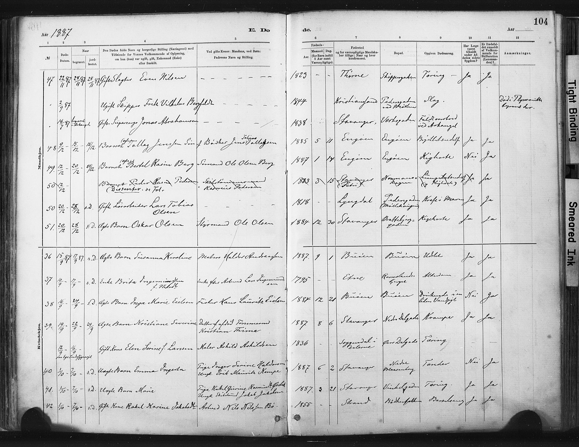 St. Johannes sokneprestkontor, AV/SAST-A-101814/001/30/30BA/L0003: Parish register (official) no. A 3, 1885-1910, p. 104