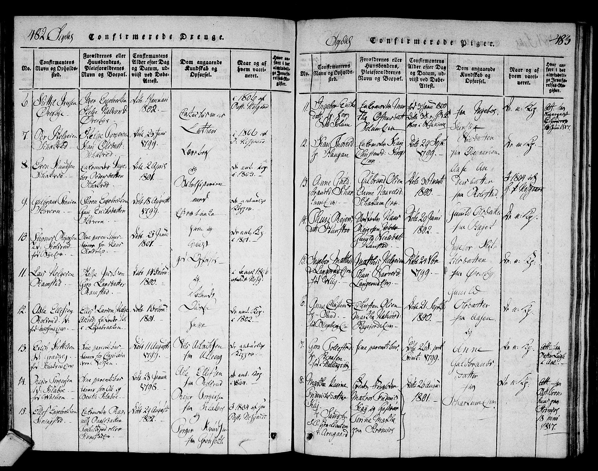 Sigdal kirkebøker, AV/SAKO-A-245/F/Fa/L0005: Parish register (official) no. I 5 /1, 1815-1829, p. 482-483