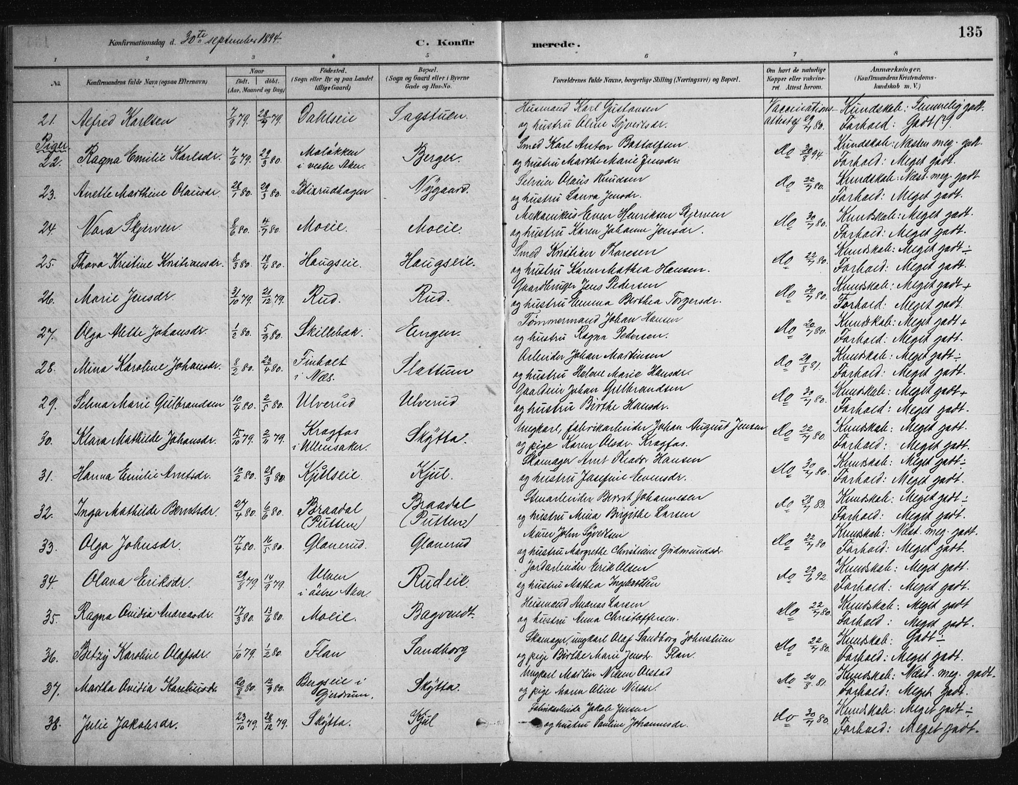 Nittedal prestekontor Kirkebøker, SAO/A-10365a/F/Fa/L0007: Parish register (official) no. I 7, 1879-1901, p. 135