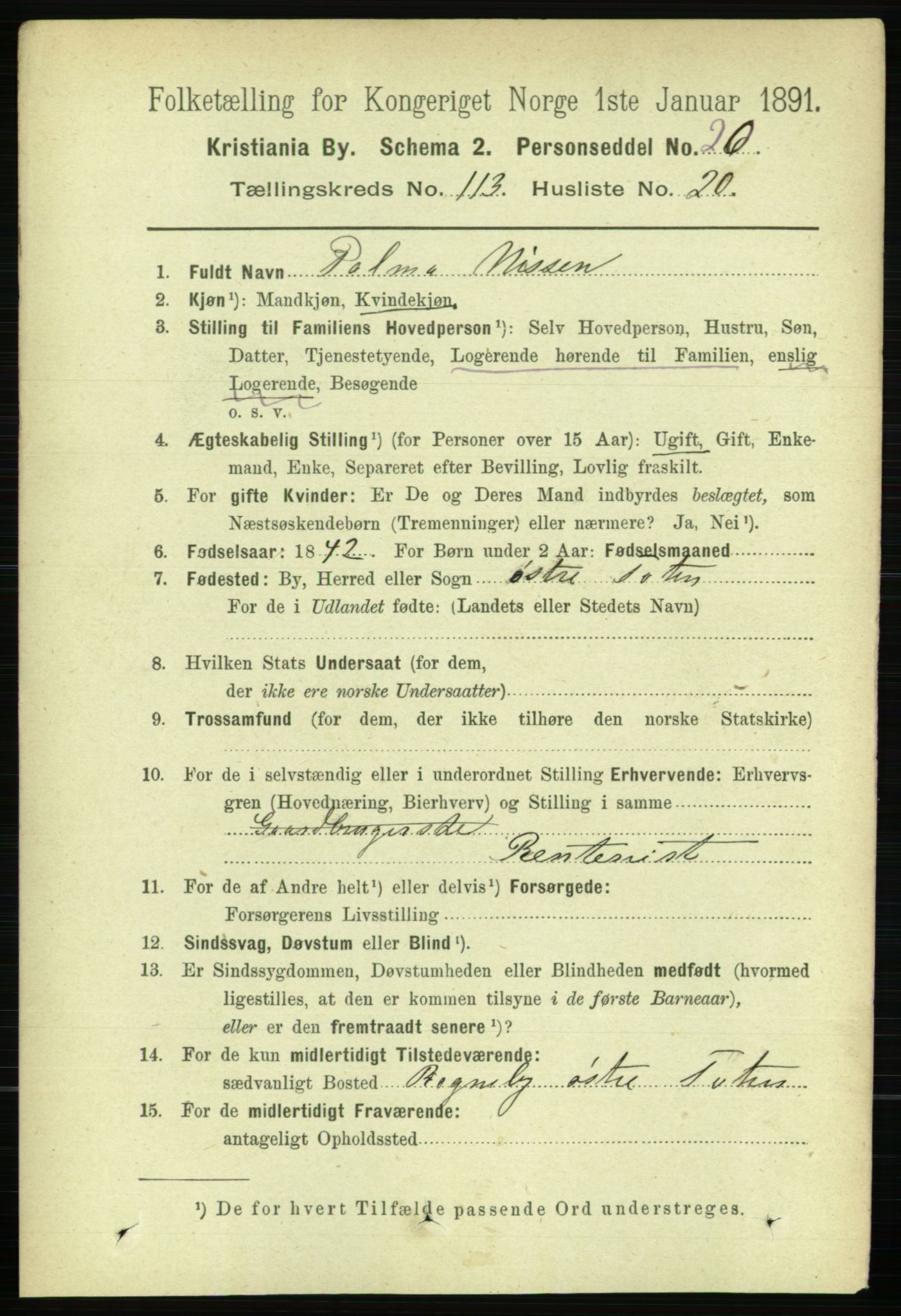 RA, 1891 census for 0301 Kristiania, 1891, p. 60630
