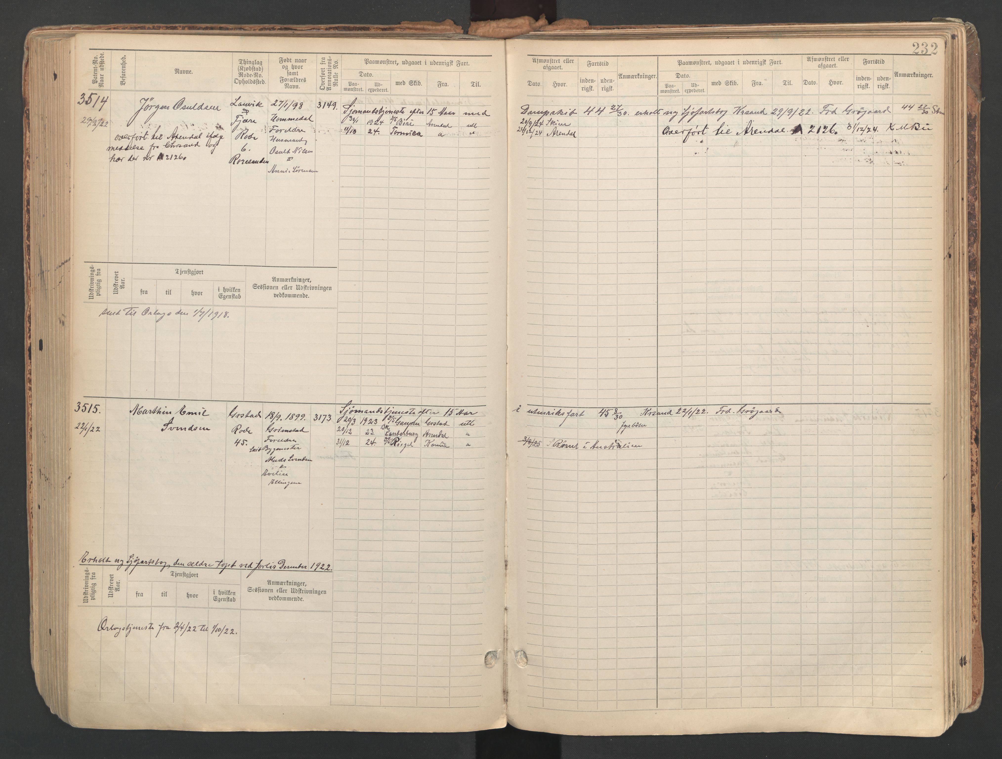 Grimstad mønstringskrets, AV/SAK-2031-0013/F/Fb/L0013: Hovedrulle A nr 3052-3814, V-26, 1900-1943, p. 245