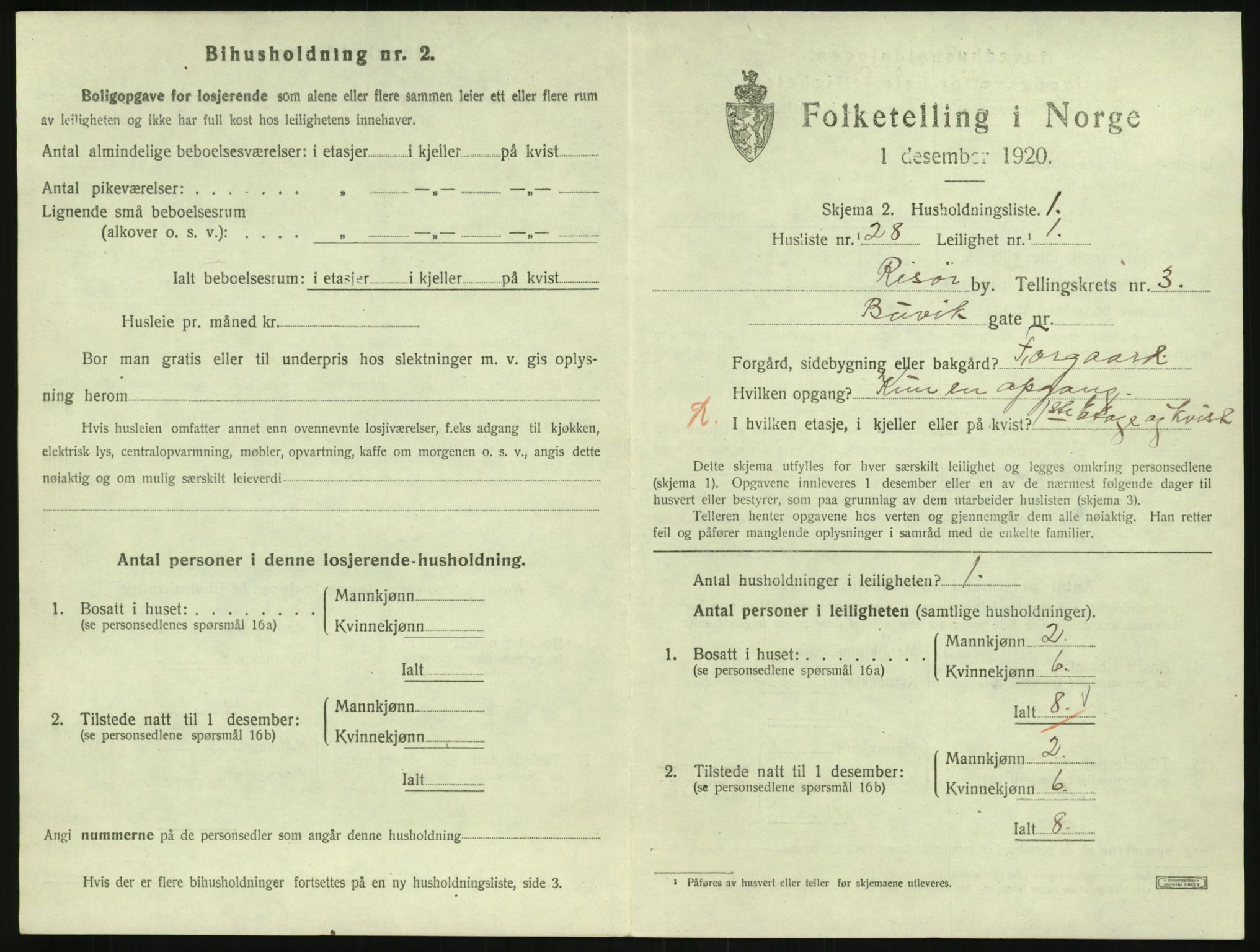 SAK, 1920 census for Risør, 1920, p. 2601