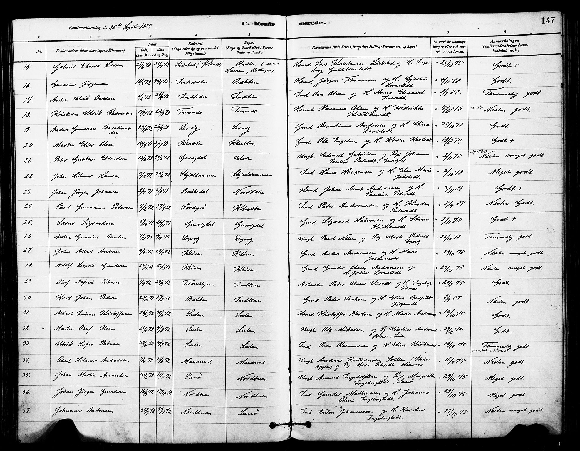 Ministerialprotokoller, klokkerbøker og fødselsregistre - Sør-Trøndelag, SAT/A-1456/640/L0578: Parish register (official) no. 640A03, 1879-1889, p. 147
