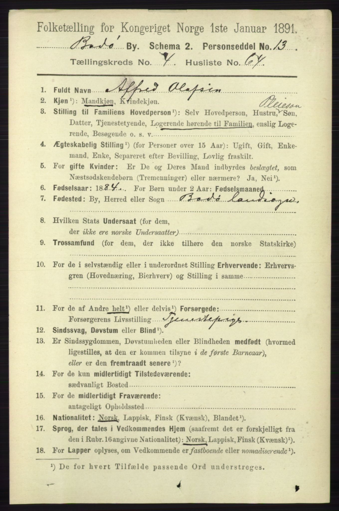 RA, 1891 census for 1804 Bodø, 1891, p. 3800