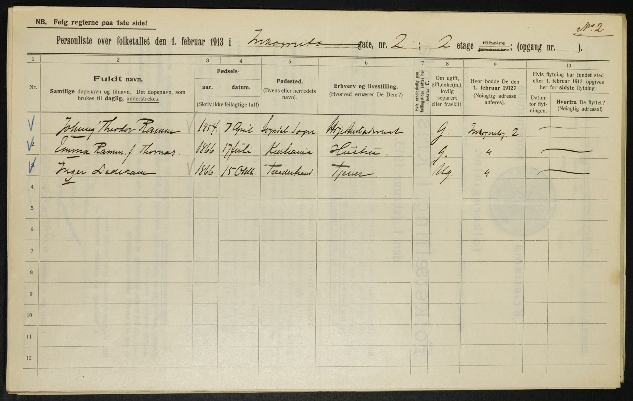 OBA, Municipal Census 1913 for Kristiania, 1913, p. 43808