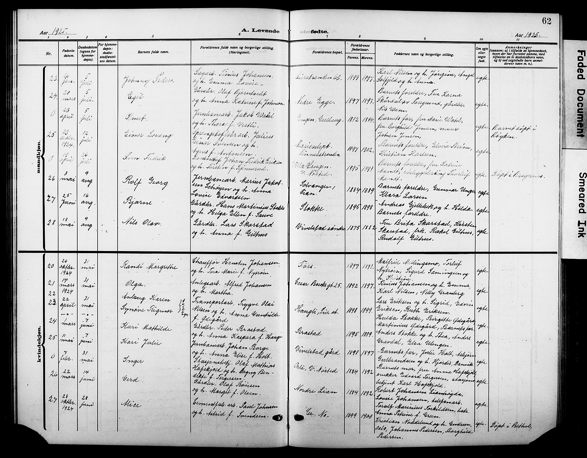 Lier kirkebøker, AV/SAKO-A-230/G/Gb/L0004: Parish register (copy) no. II 4, 1920-1932, p. 62