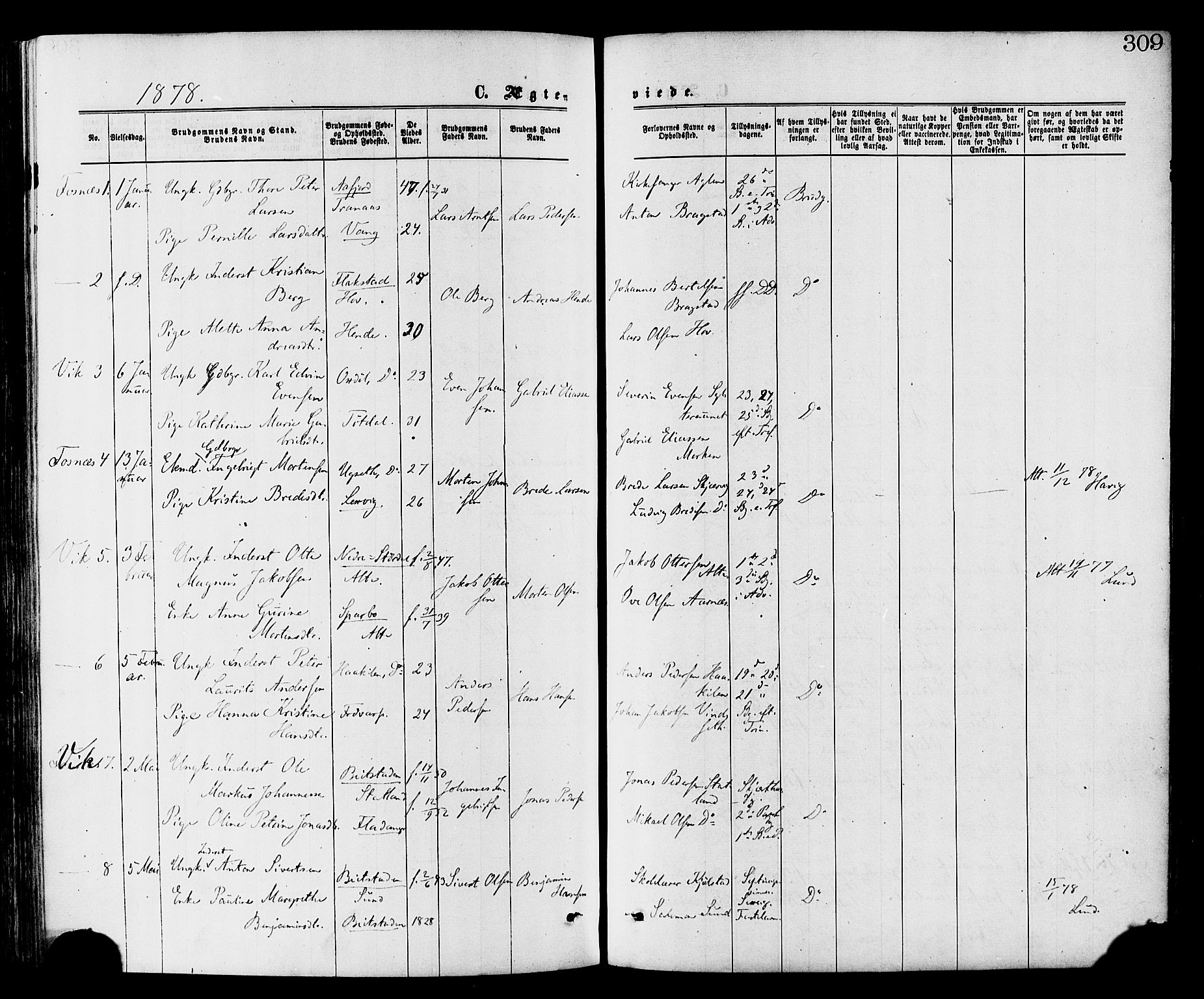 Ministerialprotokoller, klokkerbøker og fødselsregistre - Nord-Trøndelag, AV/SAT-A-1458/773/L0616: Parish register (official) no. 773A07, 1870-1887, p. 309