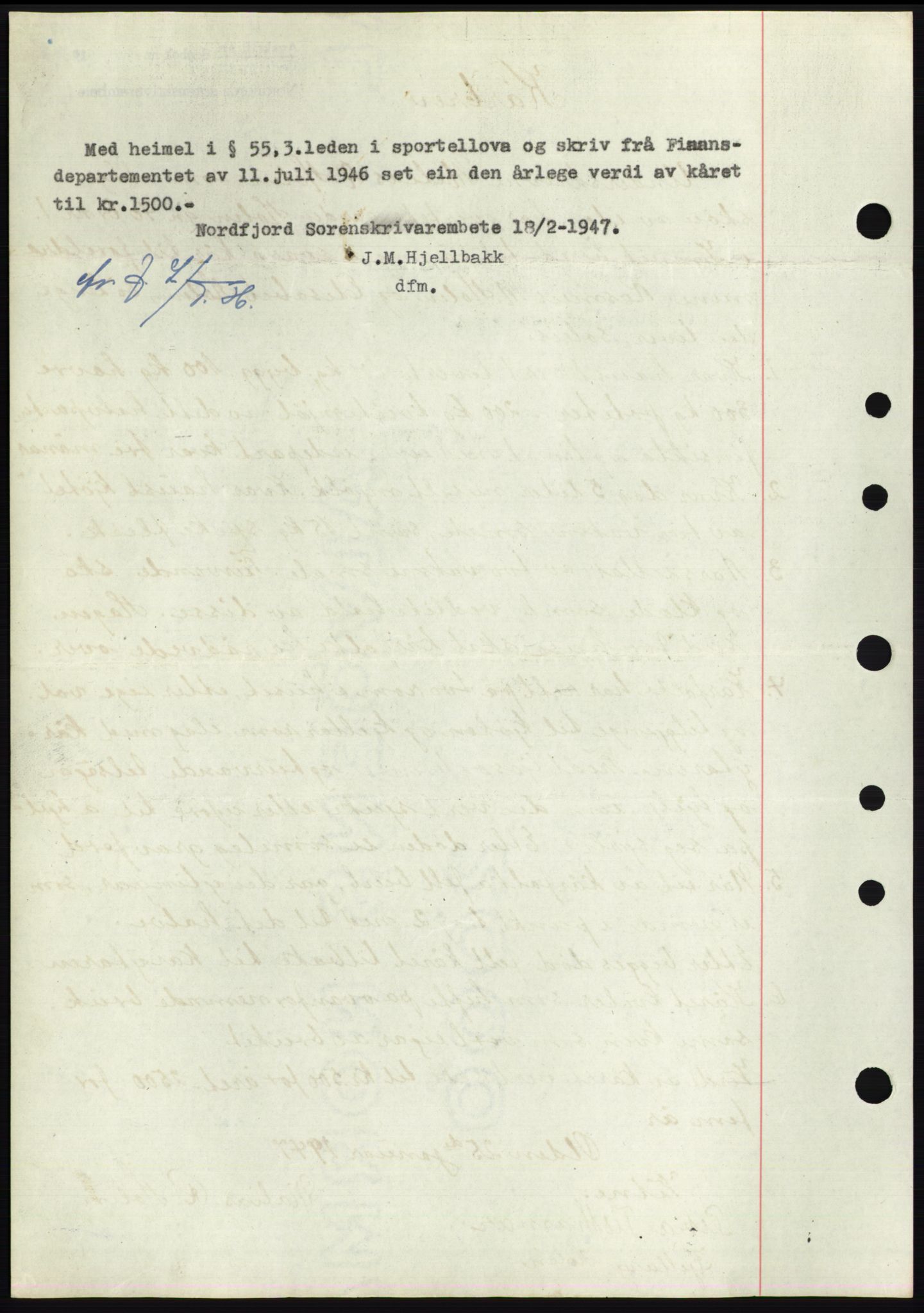 Nordfjord sorenskriveri, SAB/A-2801/02/02b/02bk/L0005: Mortgage book no. B7-8, 1946-1947, Diary no: : 224/1947