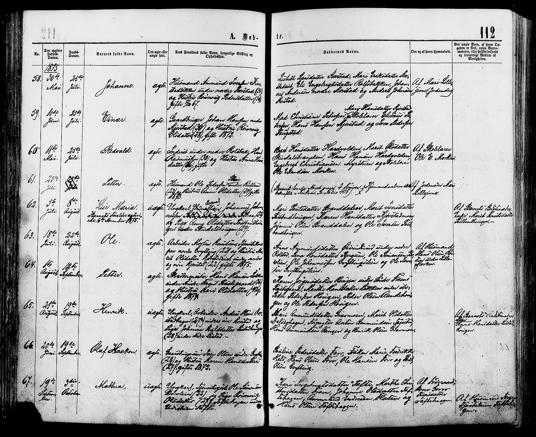 Sør-Fron prestekontor, AV/SAH-PREST-010/H/Ha/Haa/L0002: Parish register (official) no. 2, 1864-1880, p. 112