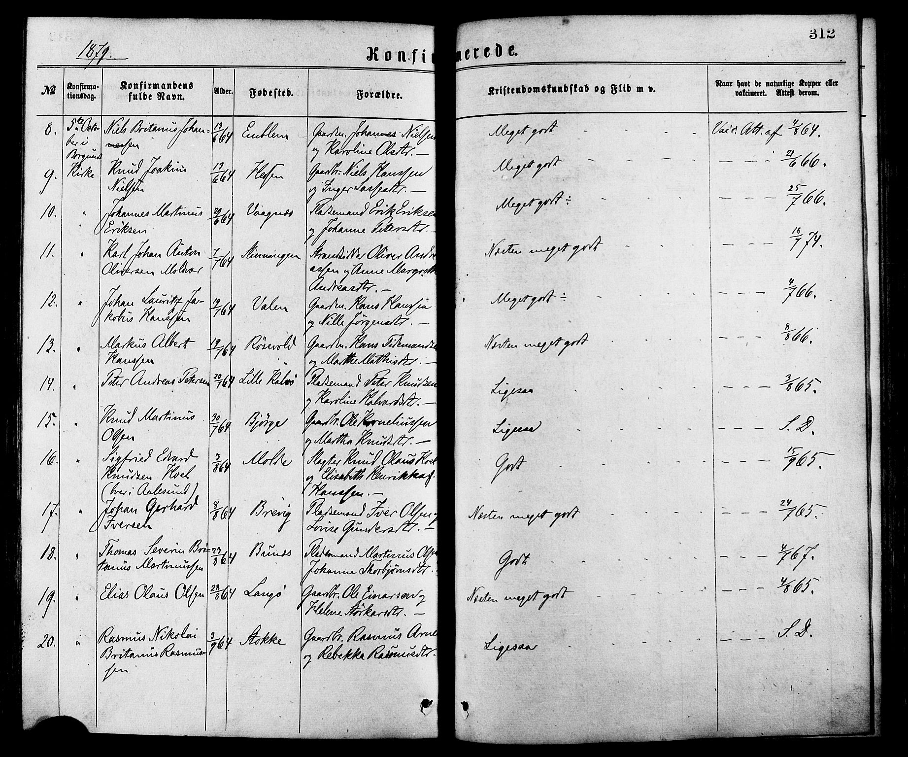 Ministerialprotokoller, klokkerbøker og fødselsregistre - Møre og Romsdal, AV/SAT-A-1454/528/L0400: Parish register (official) no. 528A11, 1871-1879, p. 312