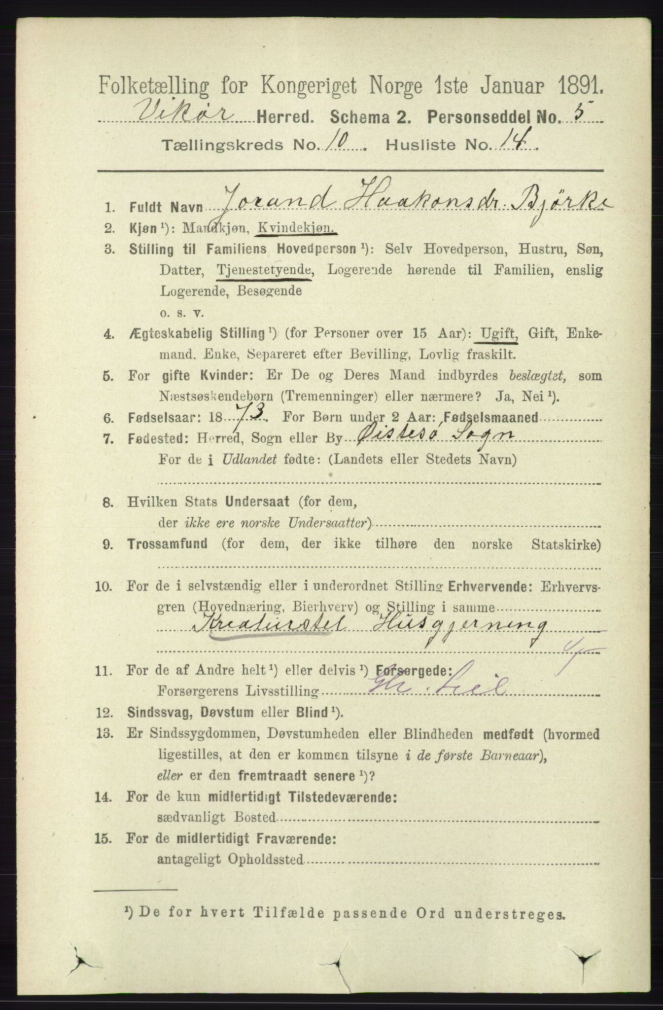 RA, 1891 census for 1238 Vikør, 1891, p. 3012