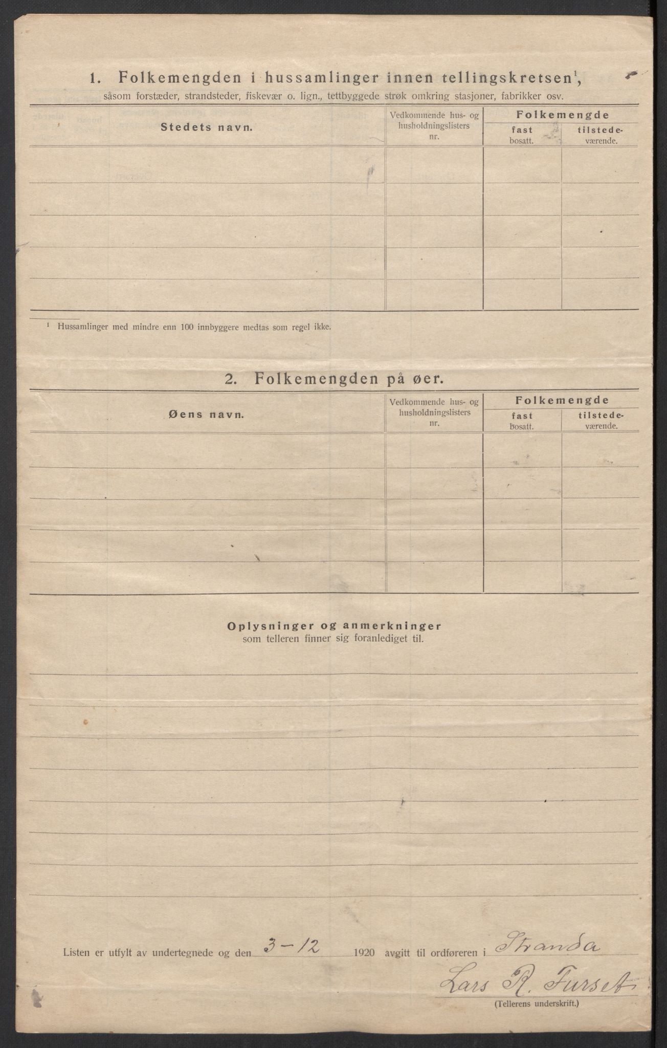 SAT, 1920 census for Stranda, 1920, p. 19