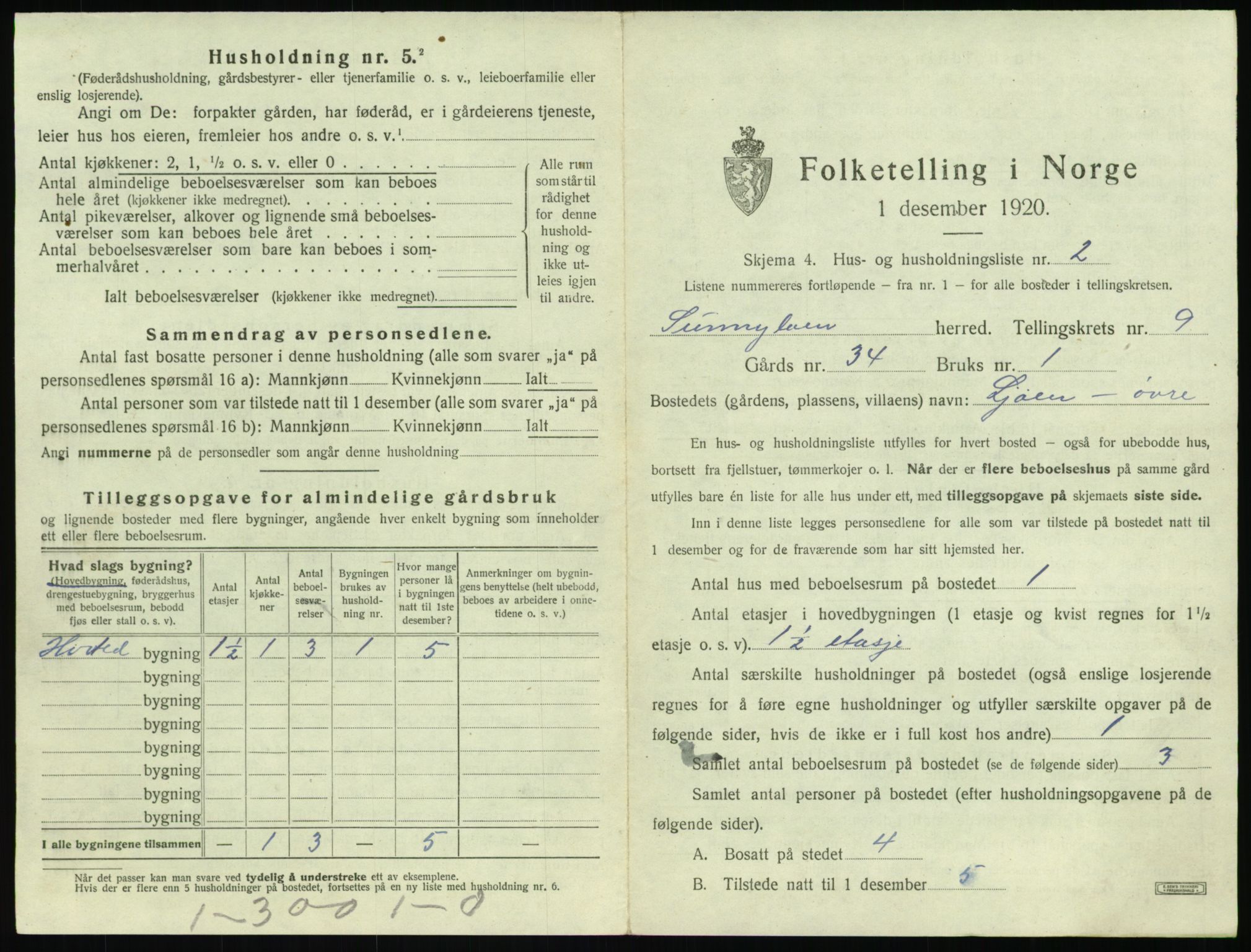 SAT, 1920 census for Sunnylven, 1920, p. 420