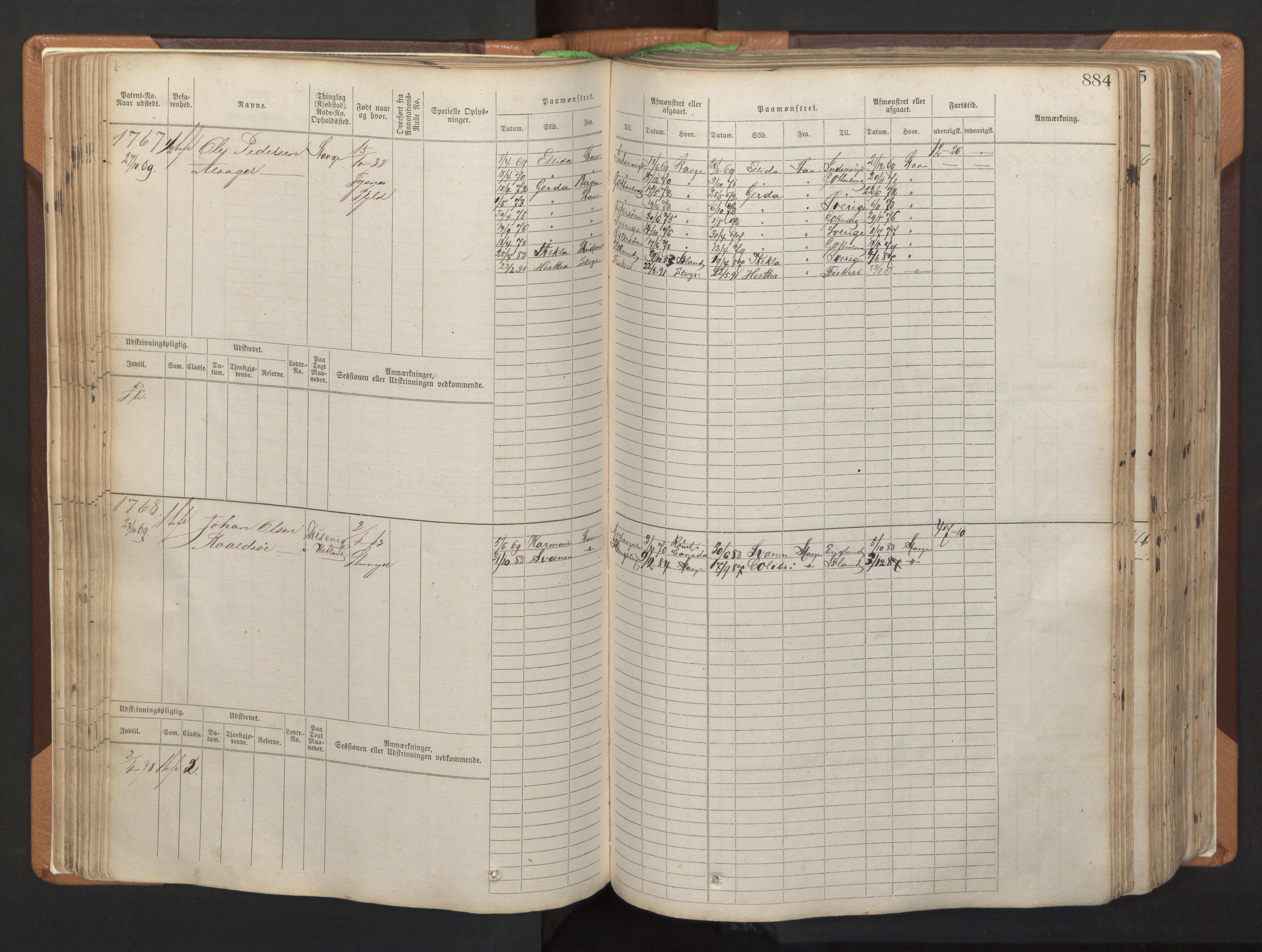 Stavanger sjømannskontor, AV/SAST-A-102006/F/Fb/Fbb/L0006: Sjøfartshovedrulle, patentnr. 1607-2402 (del 3), 1869-1880, p. 83