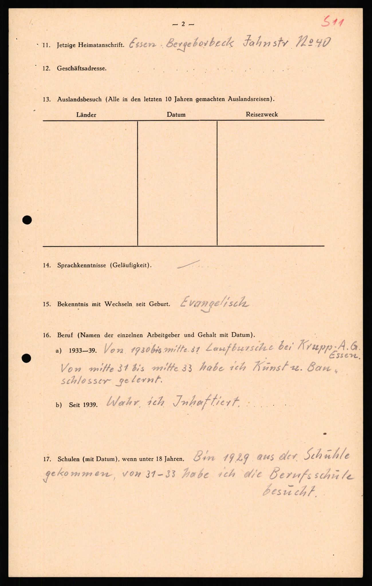 Forsvaret, Forsvarets overkommando II, RA/RAFA-3915/D/Db/L0032: CI Questionaires. Tyske okkupasjonsstyrker i Norge. Tyskere., 1945-1946, p. 170