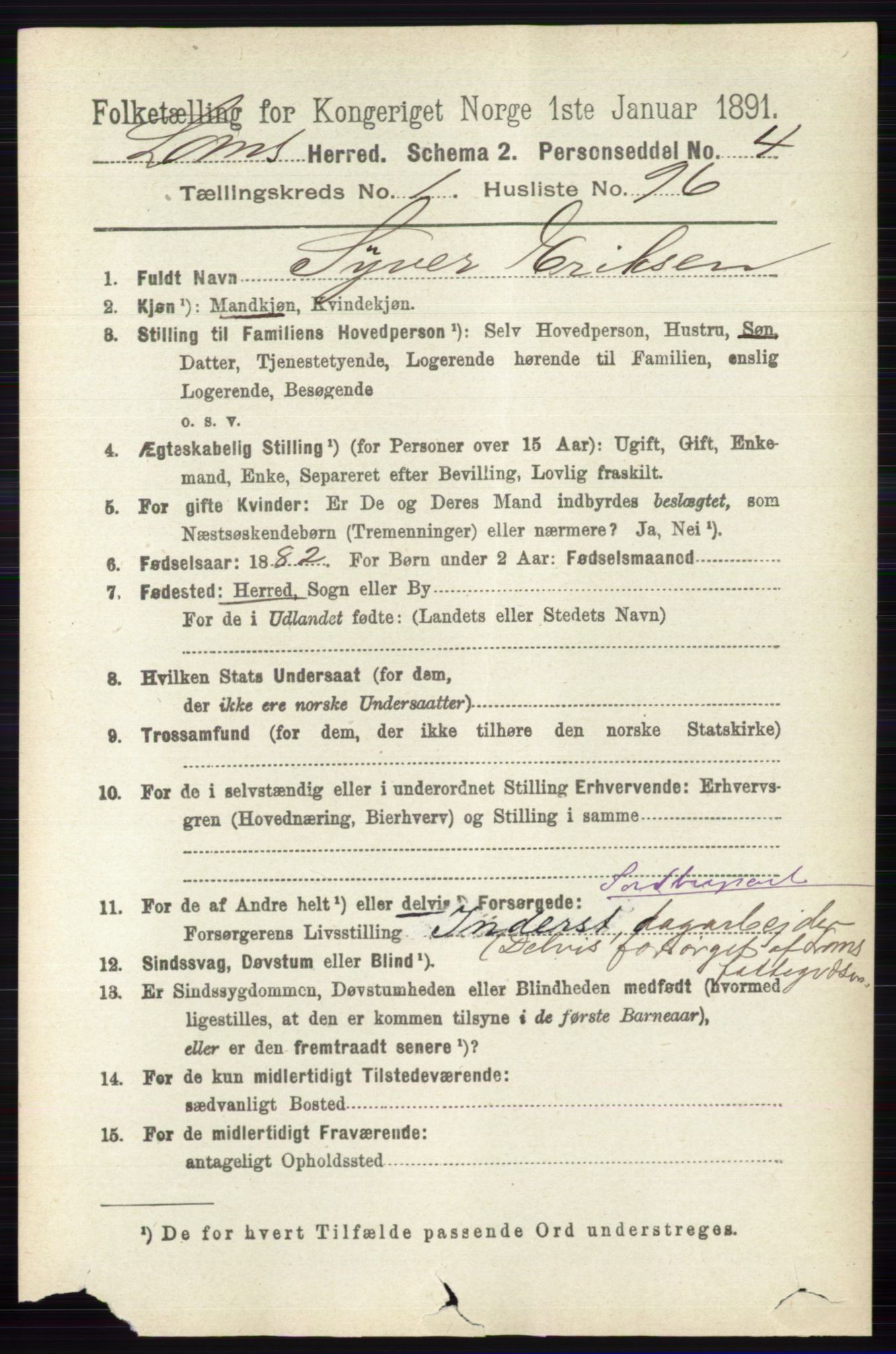 RA, 1891 census for 0514 Lom, 1891, p. 706