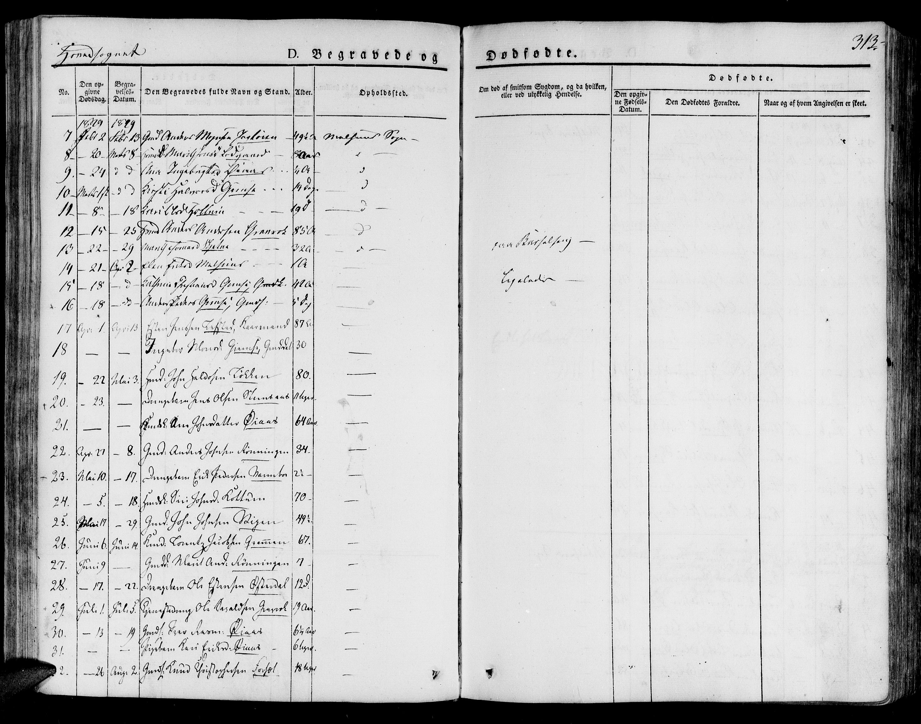 Ministerialprotokoller, klokkerbøker og fødselsregistre - Sør-Trøndelag, SAT/A-1456/691/L1070: Parish register (official) no. 691A05 /1, 1826-1841, p. 313