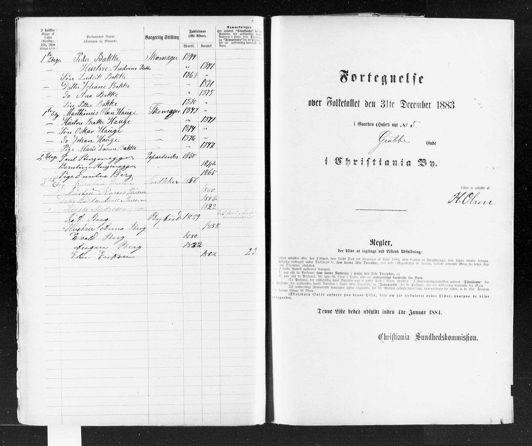 OBA, Municipal Census 1883 for Kristiania, 1883, p. 1274