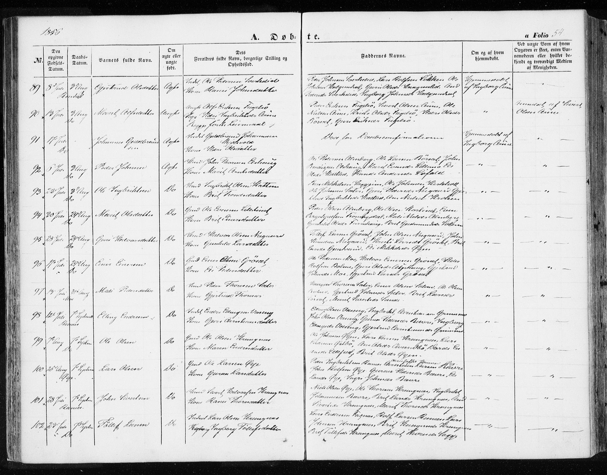 Ministerialprotokoller, klokkerbøker og fødselsregistre - Møre og Romsdal, AV/SAT-A-1454/595/L1044: Parish register (official) no. 595A06, 1852-1863, p. 54