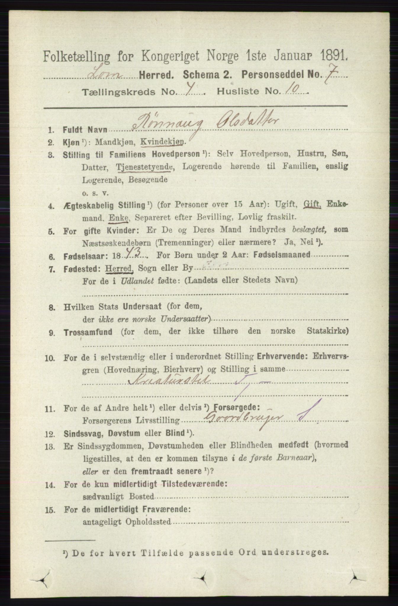 RA, 1891 census for 0514 Lom, 1891, p. 1557