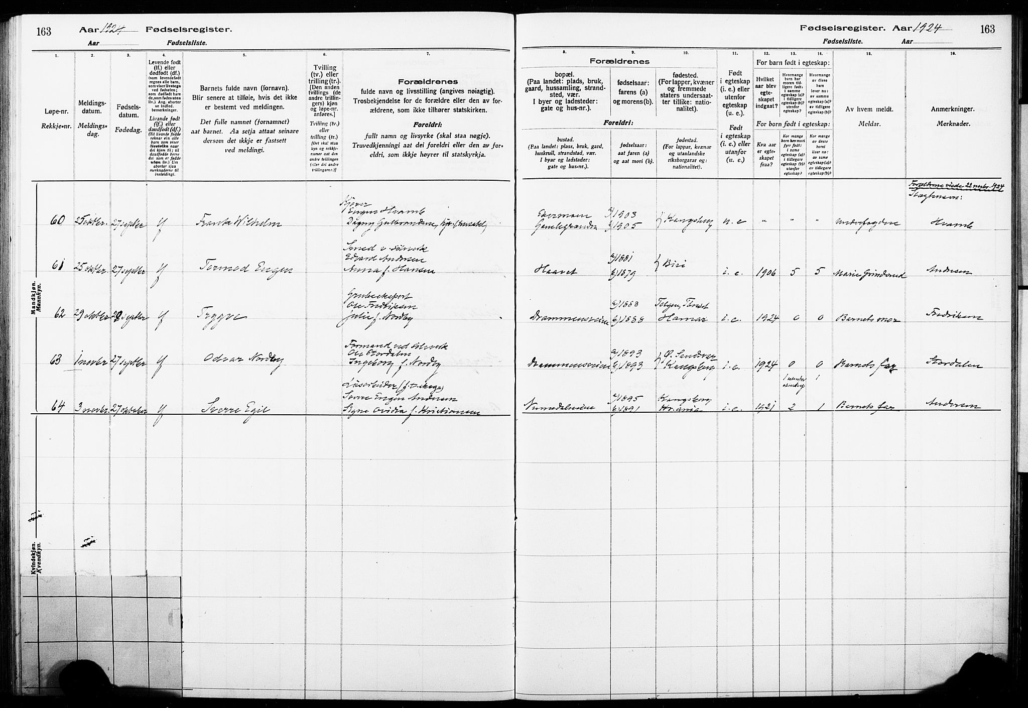 Kongsberg kirkebøker, AV/SAKO-A-22/J/Ja/L0001: Birth register no. I 1, 1916-1927, p. 163