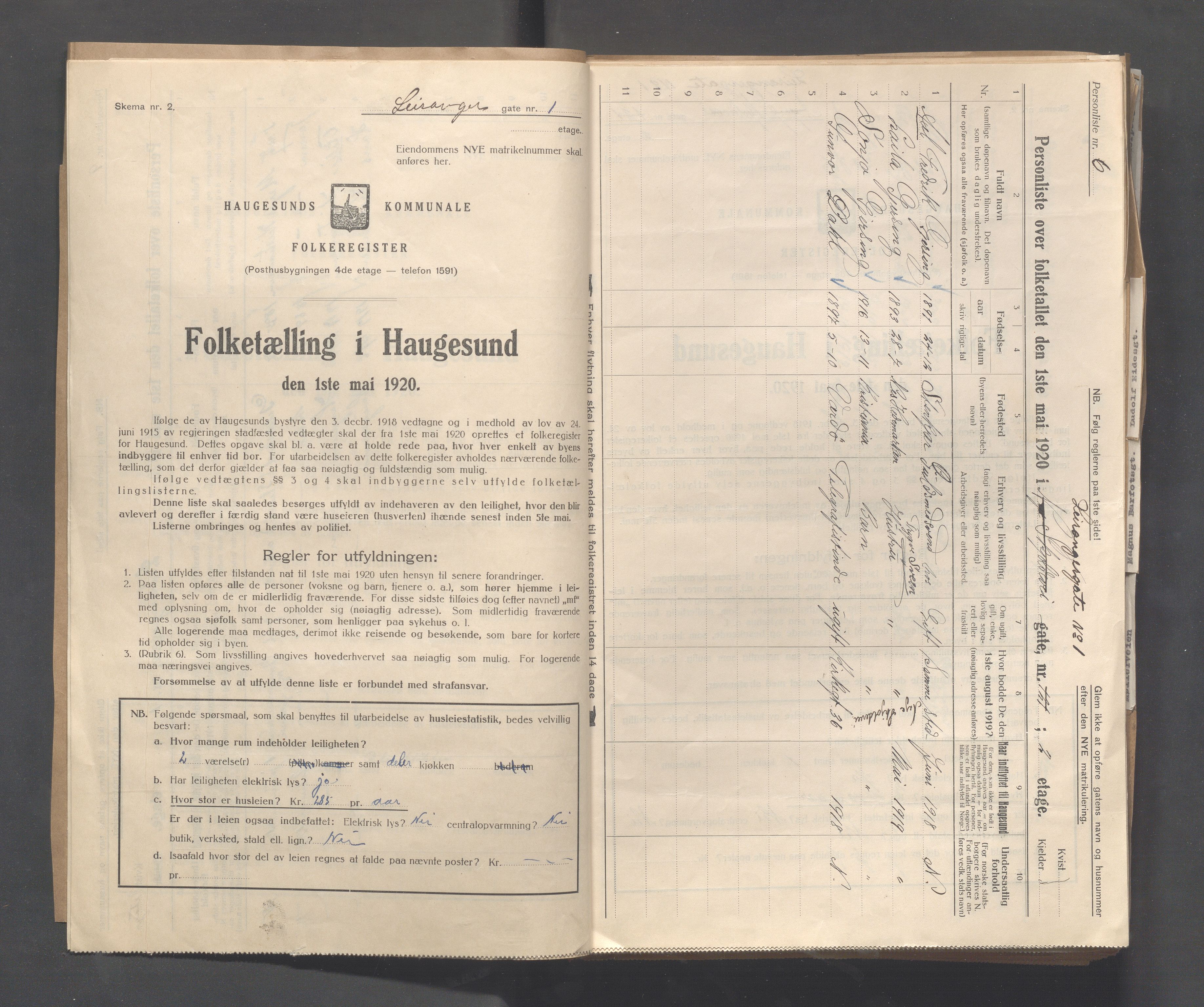 IKAR, Local census 1.5.1920 for Haugesund, 1920, p. 2847