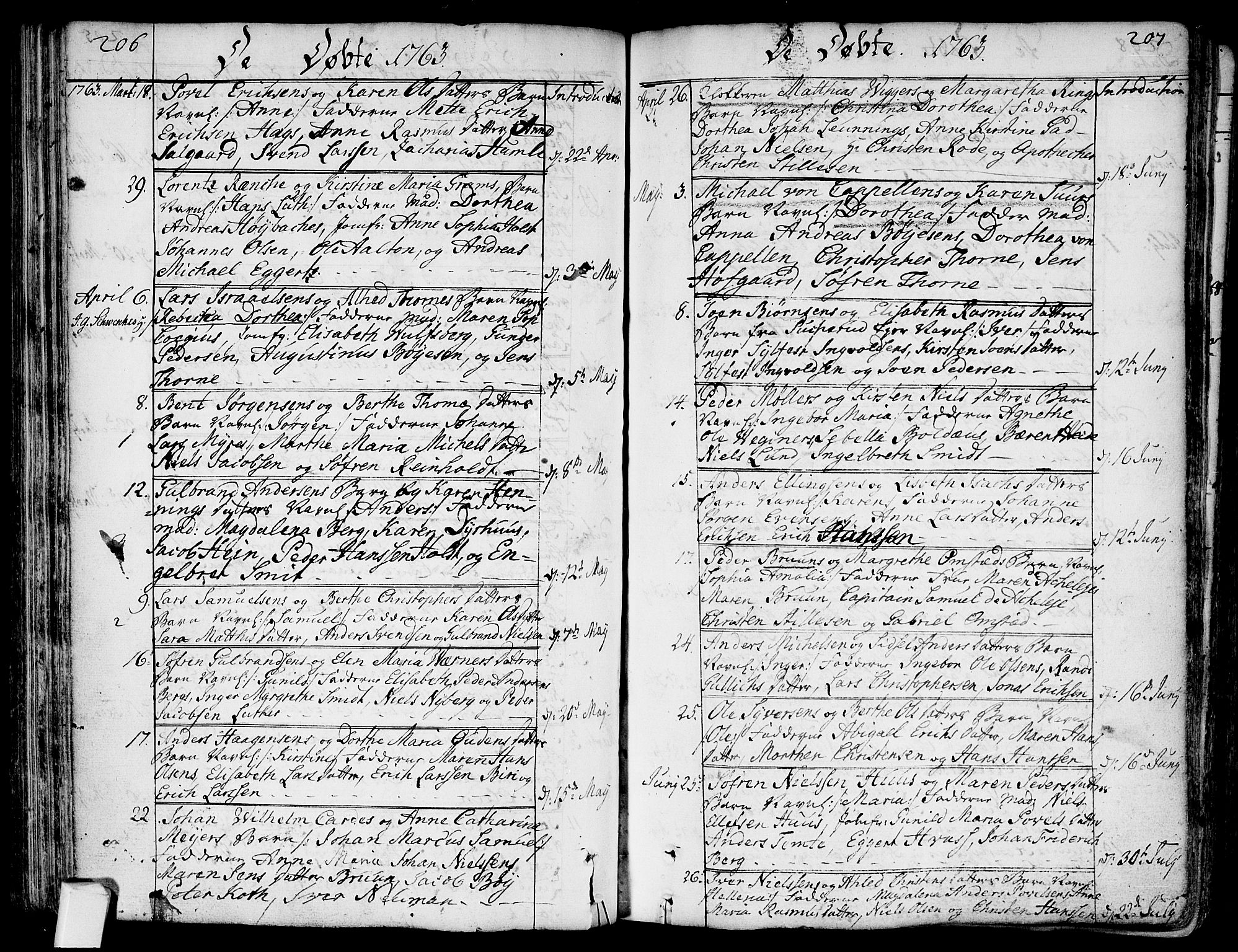 Bragernes kirkebøker, SAKO/A-6/F/Fa/L0005: Parish register (official) no. I 5, 1759-1781, p. 206-207