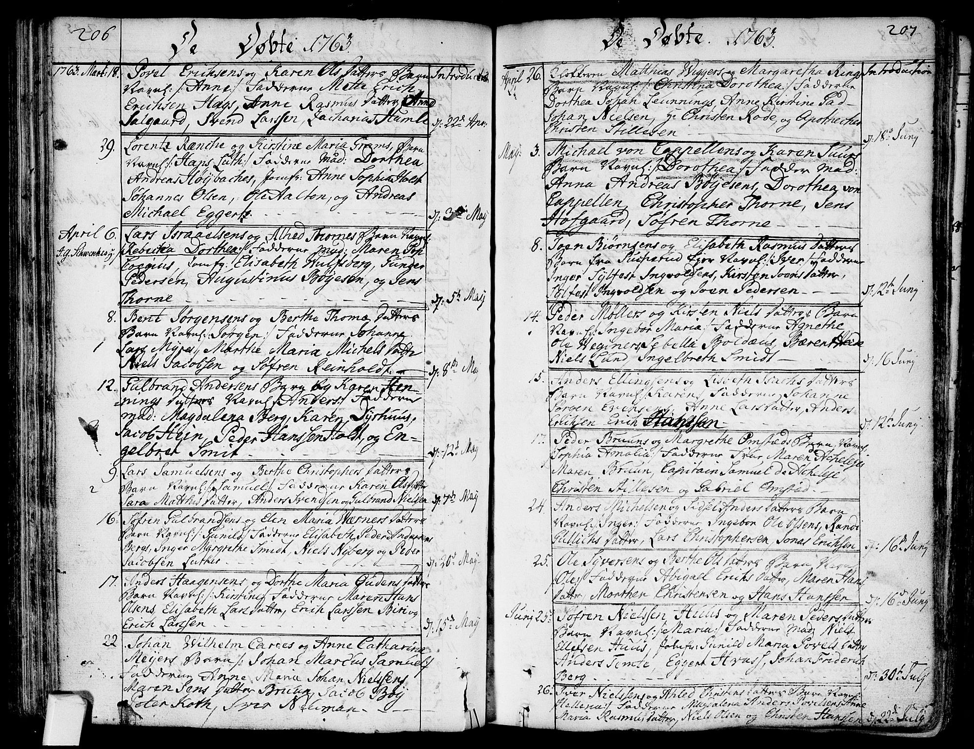 Bragernes kirkebøker, AV/SAKO-A-6/F/Fa/L0005: Parish register (official) no. I 5, 1759-1781, p. 206-207