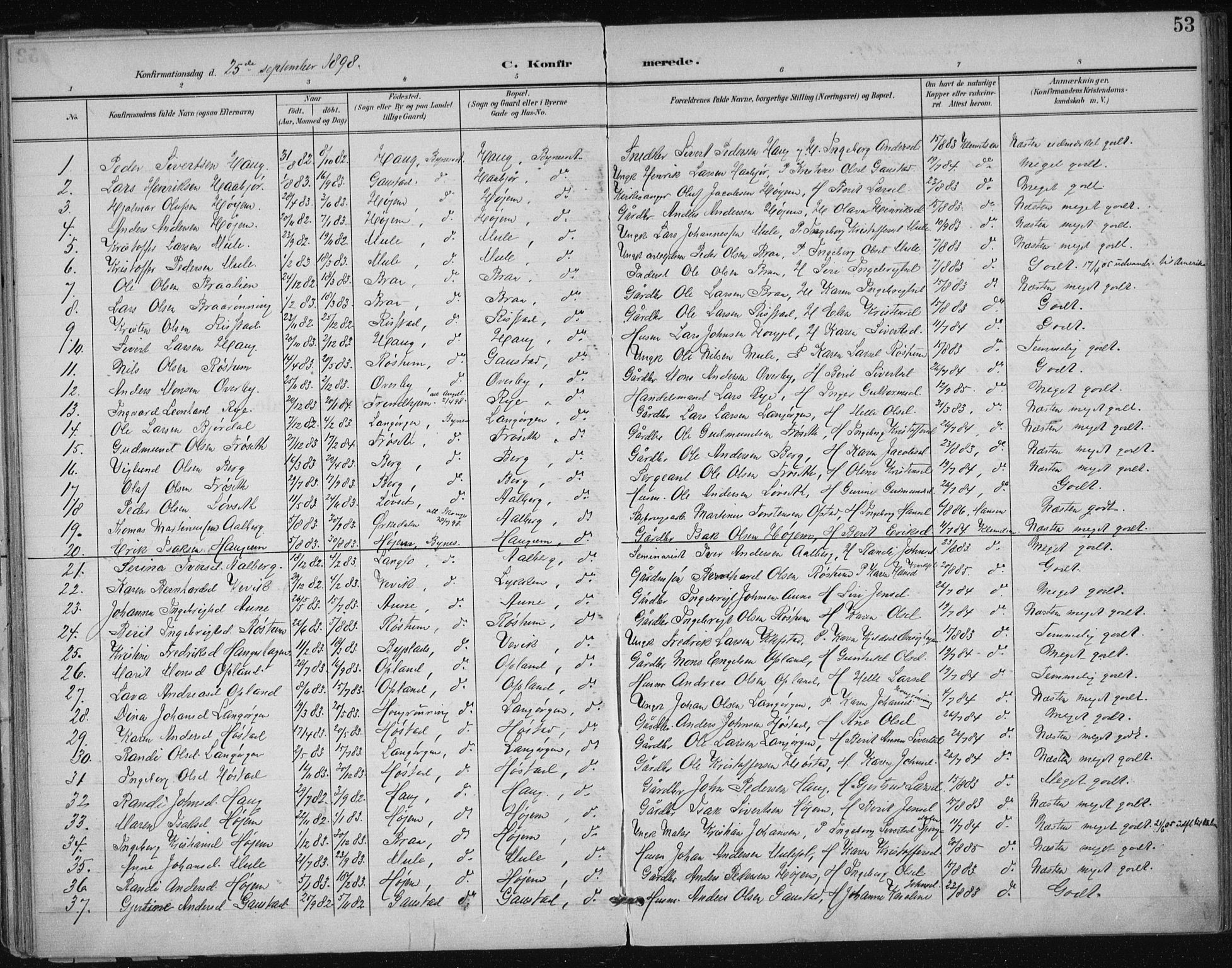 Ministerialprotokoller, klokkerbøker og fødselsregistre - Sør-Trøndelag, SAT/A-1456/612/L0380: Parish register (official) no. 612A12, 1898-1907, p. 53
