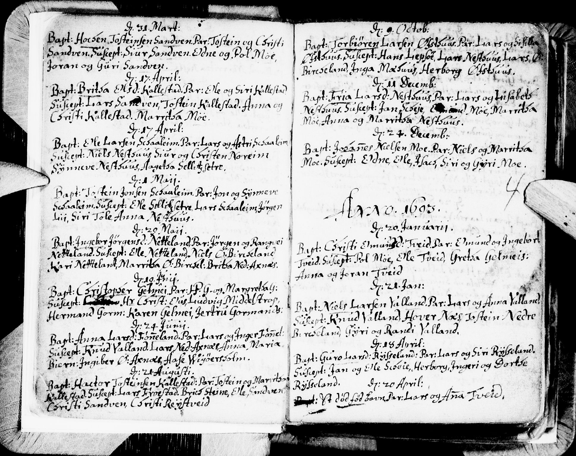 Kvam sokneprestembete, AV/SAB-A-76201/H/Haa: Parish register (official) no. A 1, 1690-1741, p. 4