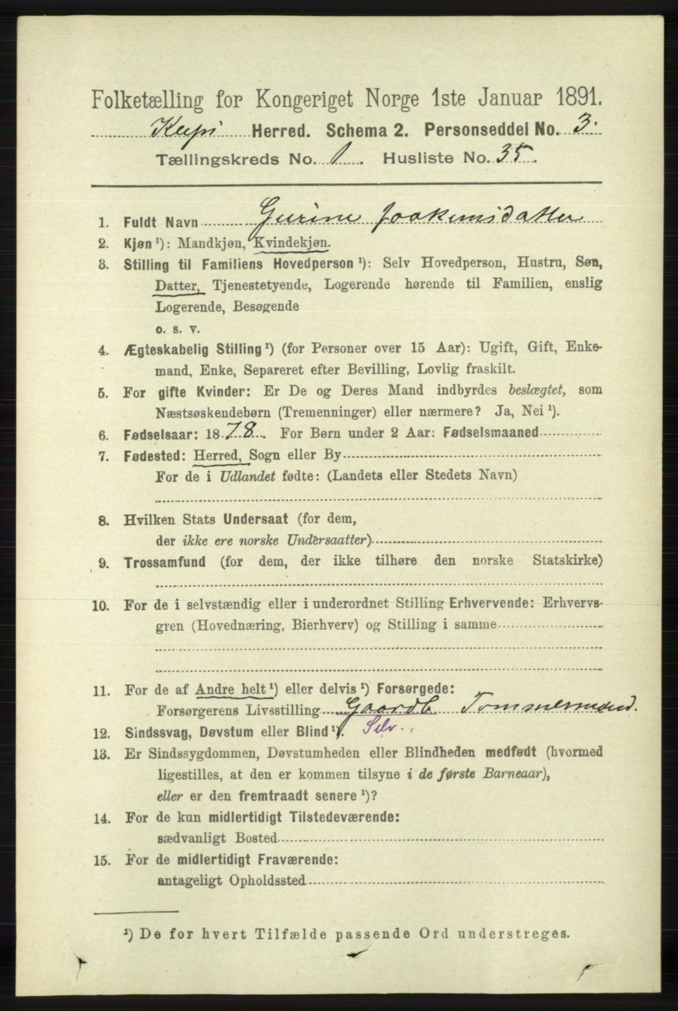 RA, 1891 census for 1120 Klepp, 1891, p. 300