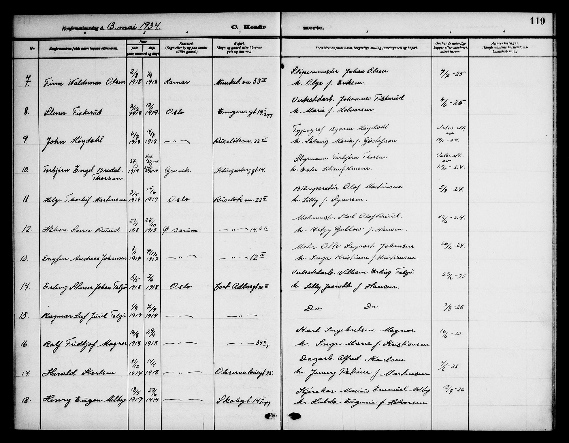 Piperviken prestekontor Kirkebøker, AV/SAO-A-10874/F/L0001: Parish register (official) no. 1, 1911-1958, p. 119