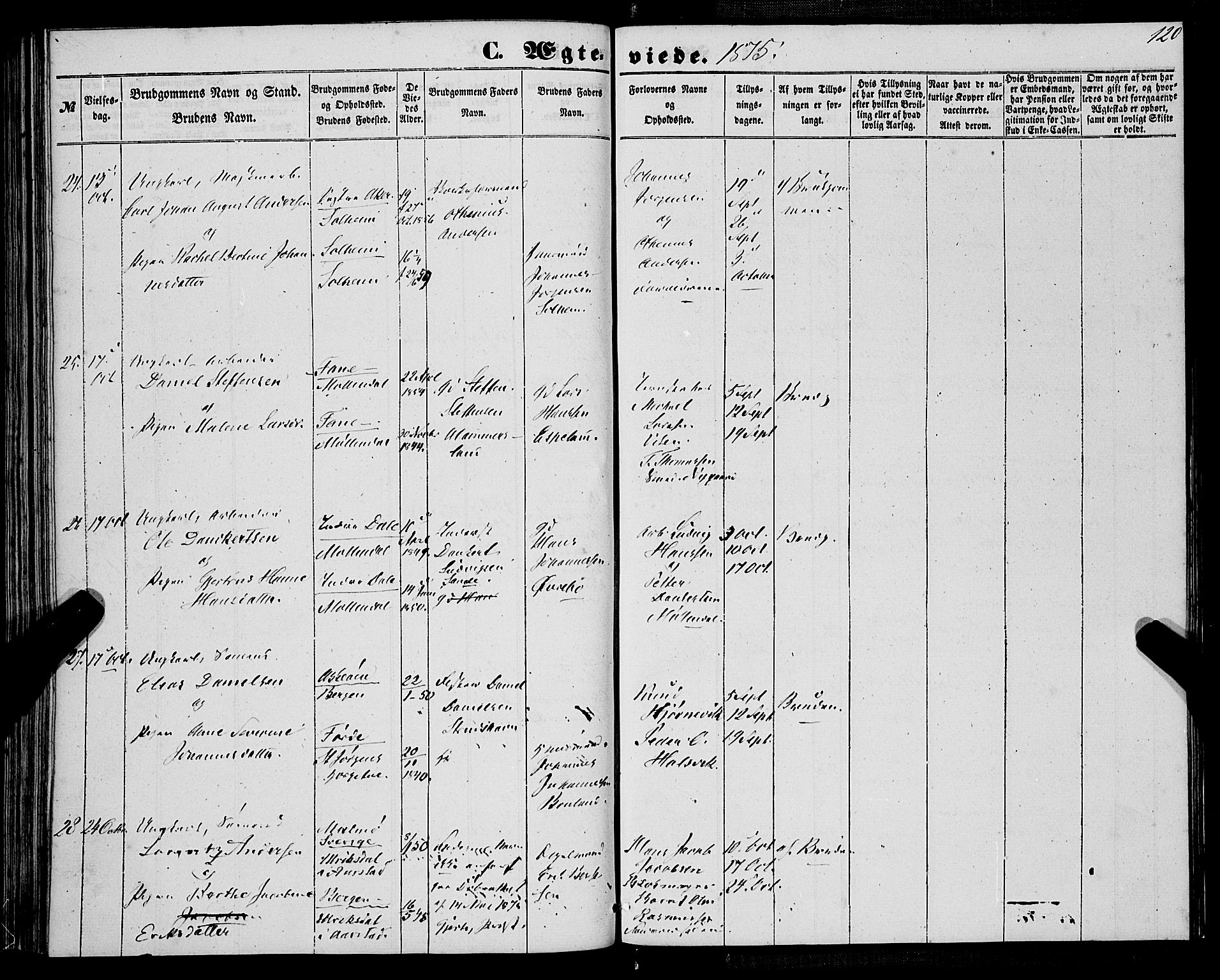 St. Jørgens hospital og Årstad sokneprestembete, AV/SAB-A-99934: Parish register (official) no. A 9, 1853-1878, p. 120