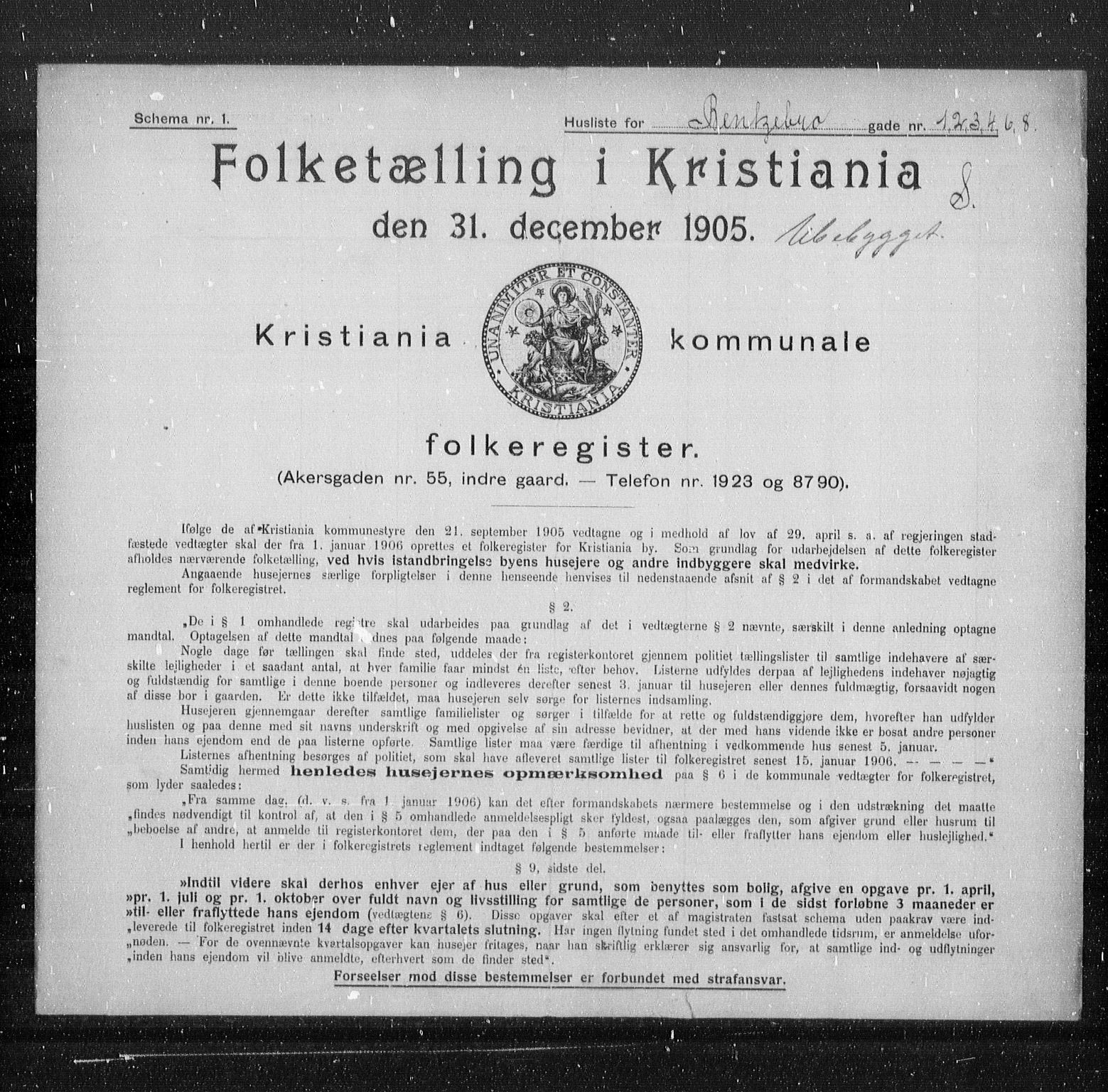 OBA, Municipal Census 1905 for Kristiania, 1905, p. 1765